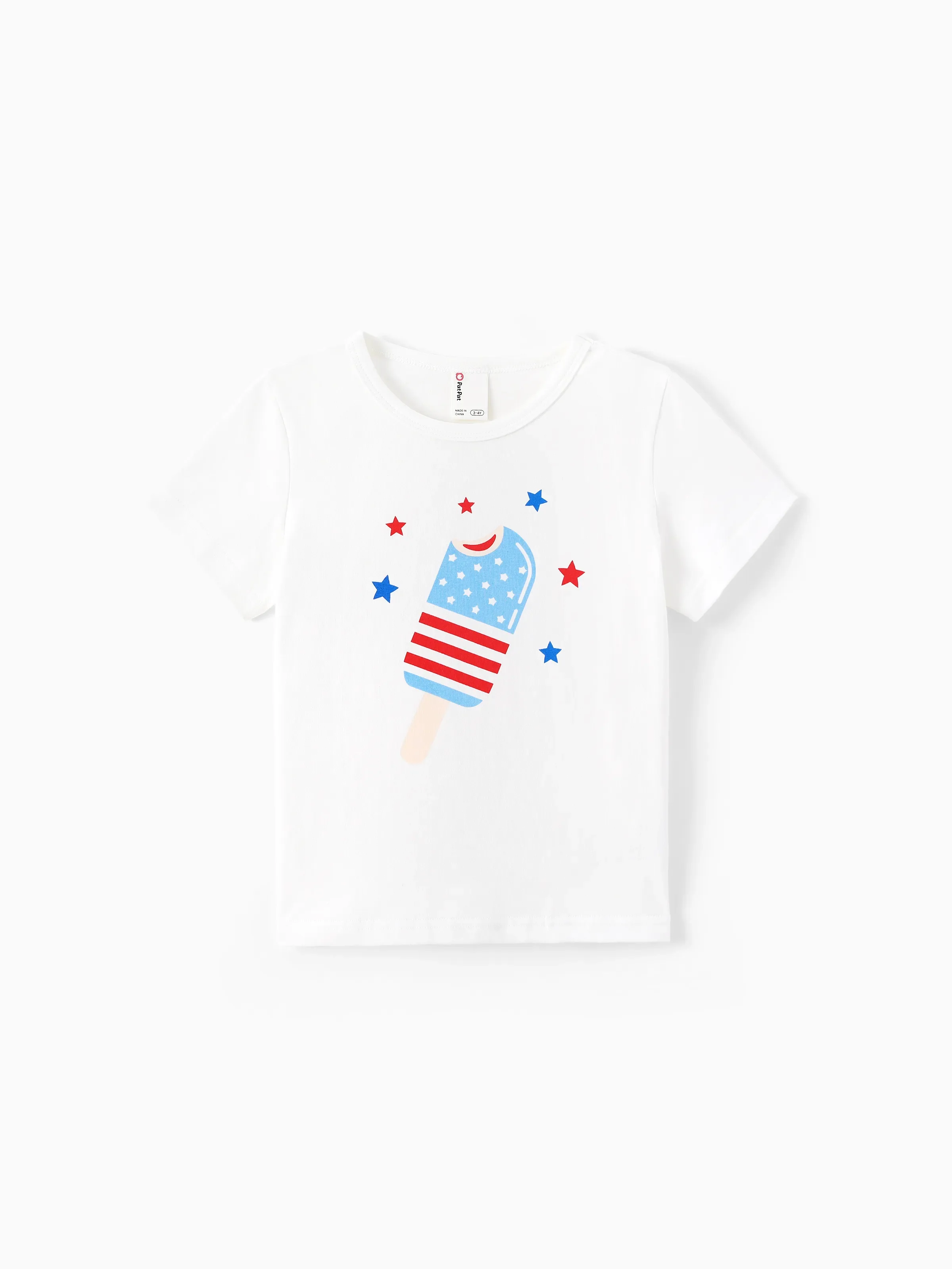 Independence Day Family Matching Patriotic Ice Cream Print Summer Cotton T-shirt & V-Neck Dresses White - Image 24