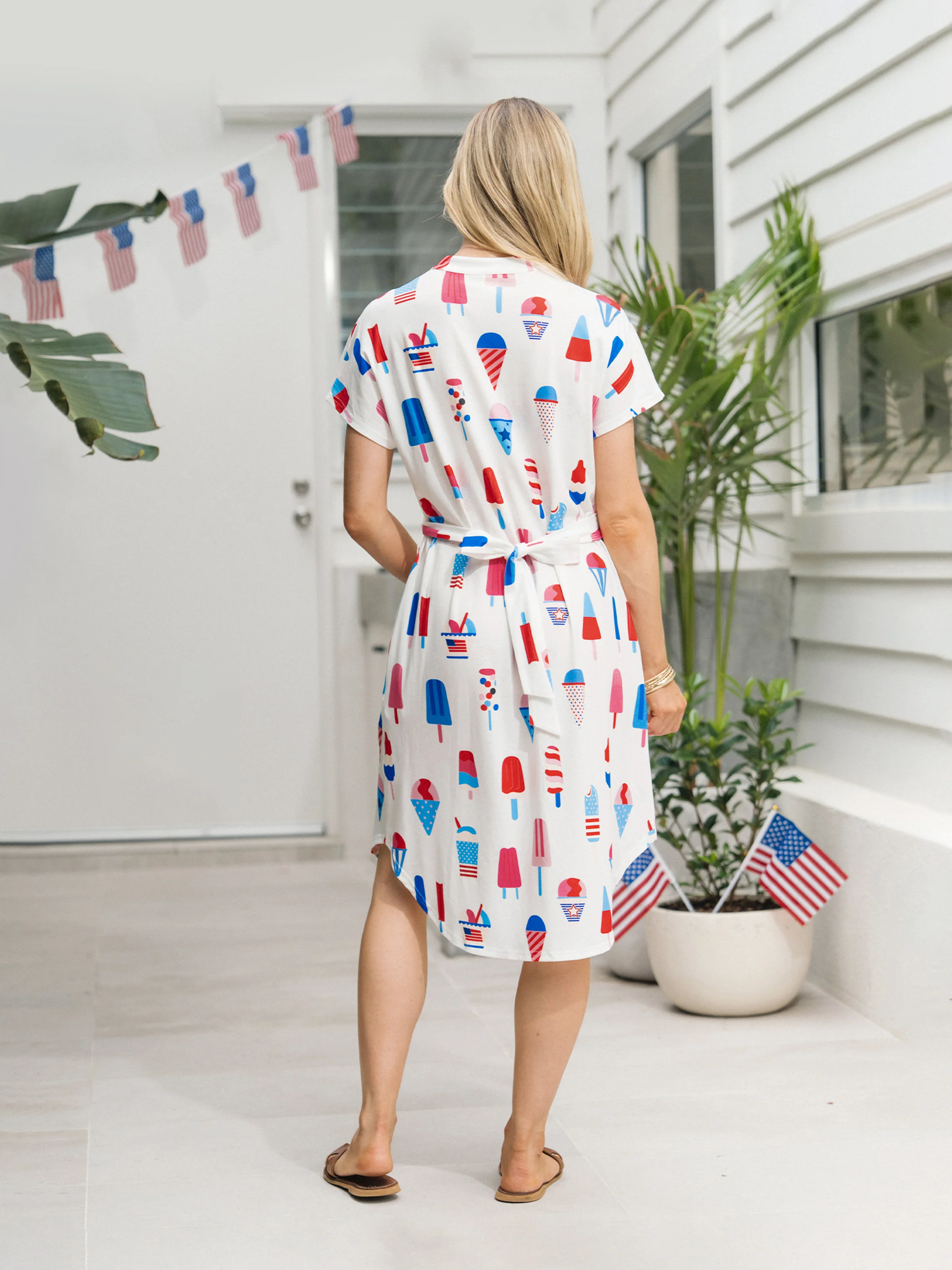 Independence Day Family Matching Patriotic Ice Cream Print Summer Cotton T-shirt & V-Neck Dresses White - Image 4