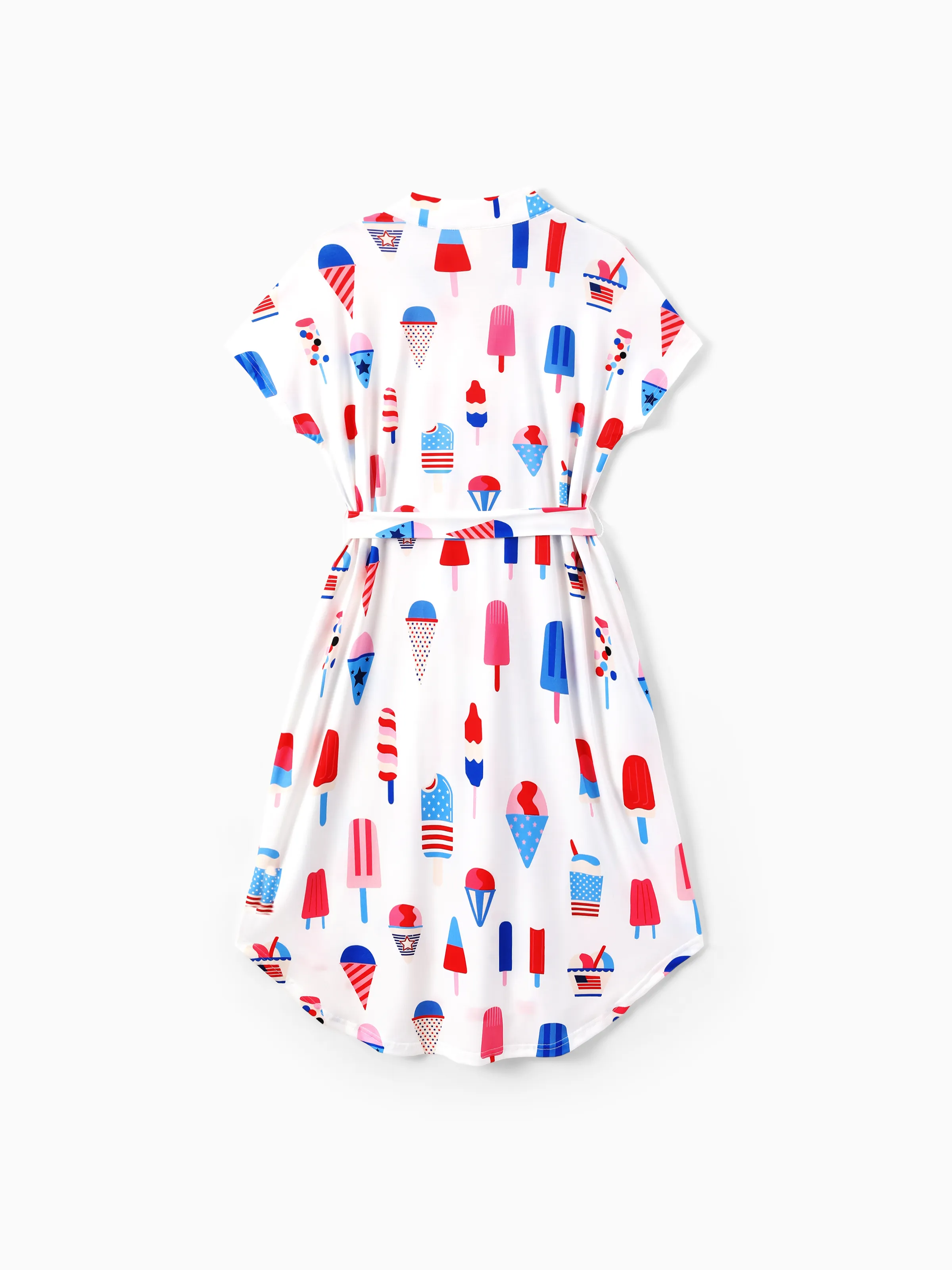 Independence Day Family Matching Patriotic Ice Cream Print Summer Cotton T-shirt & V-Neck Dresses White - Image 6