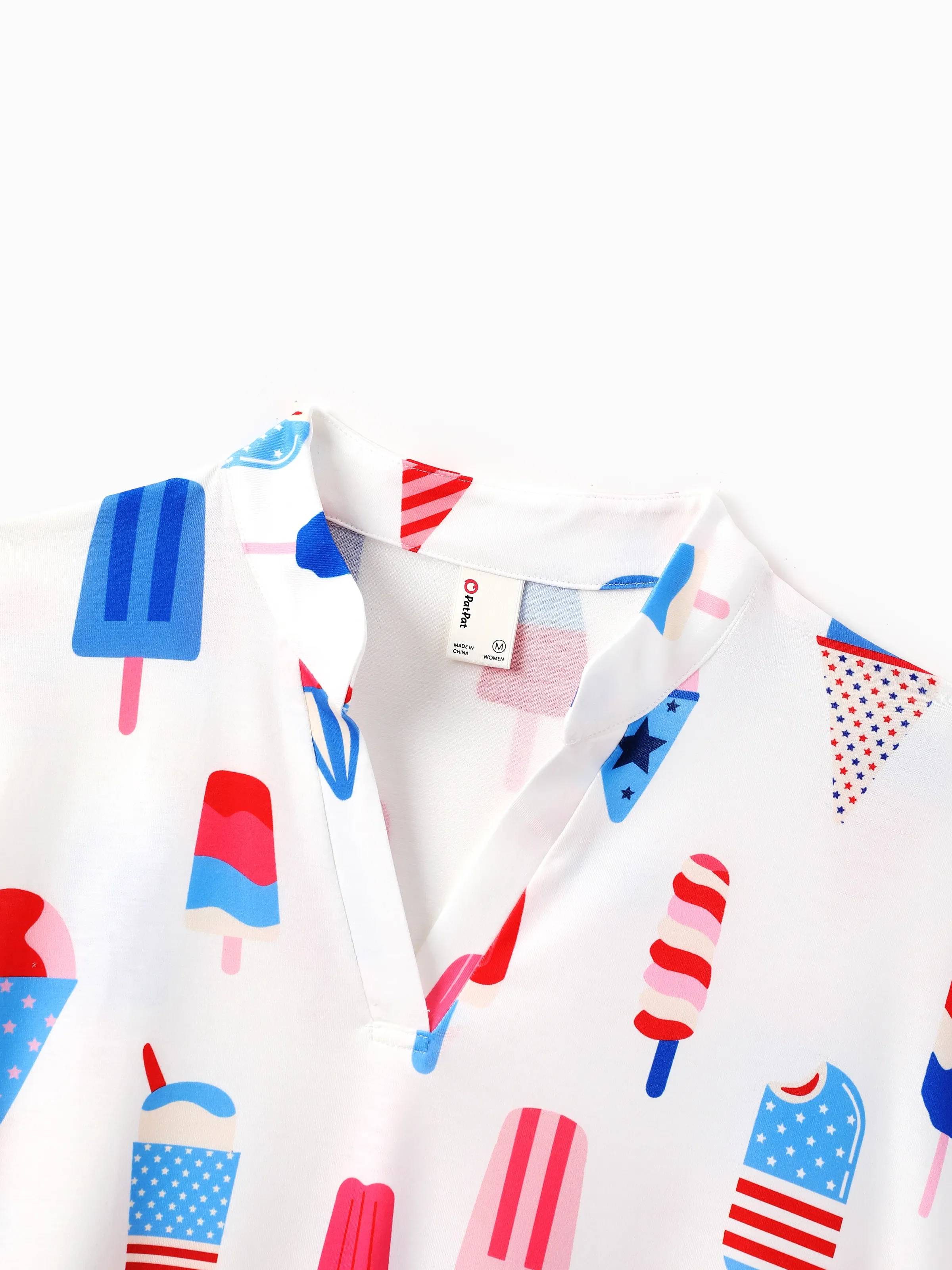Independence Day Family Matching Patriotic Ice Cream Print Summer Cotton T-shirt & V-Neck Dresses White - Image 7