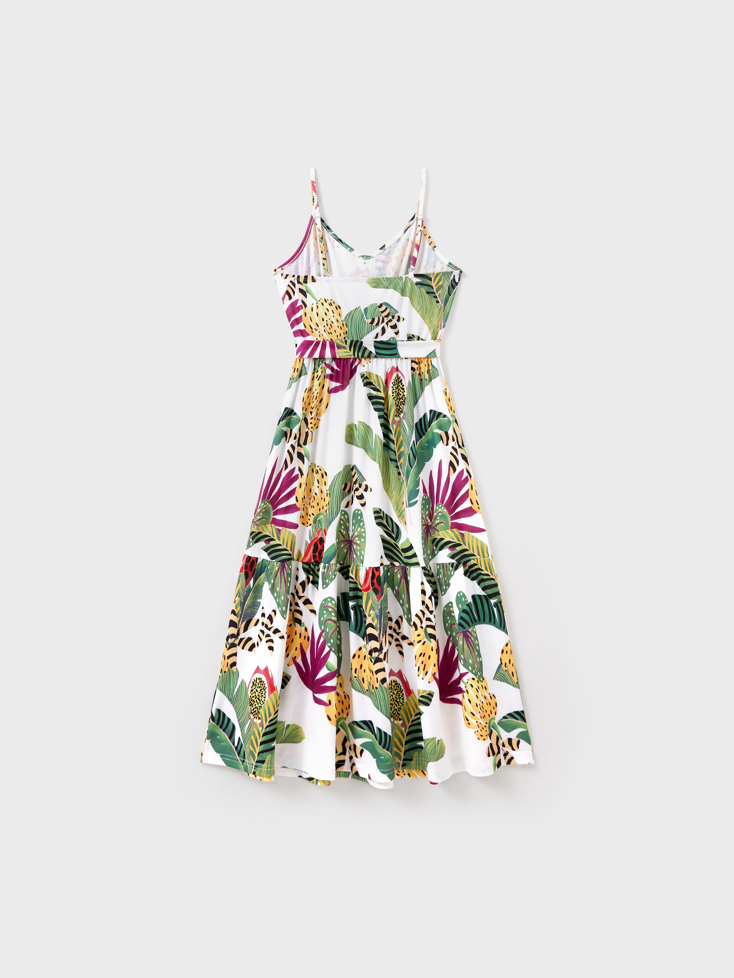 Family Matching Tropical Floral Print Short-sleeve Top or Camisole Dress Set Multi-color - Image 3