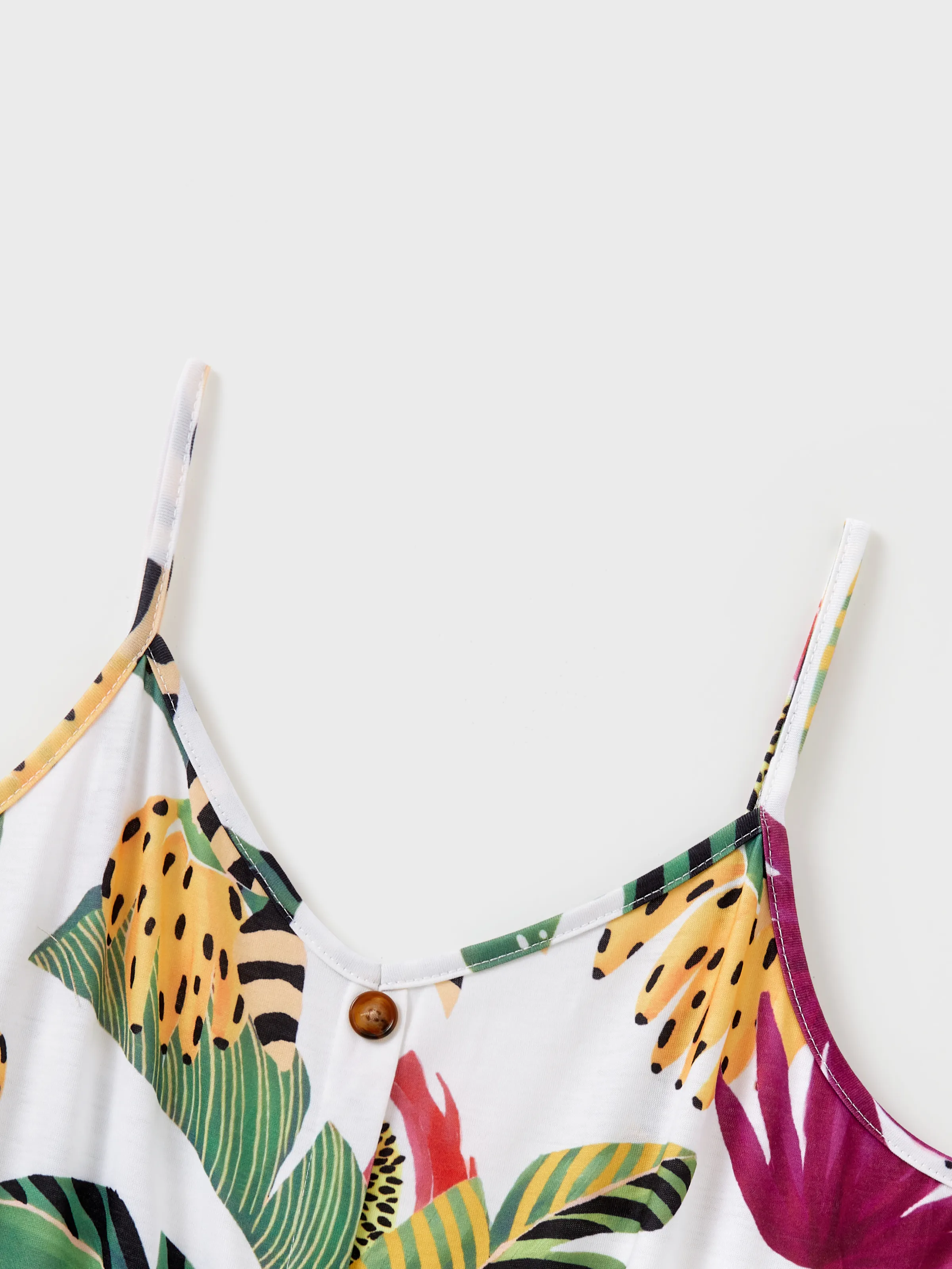 Family Matching Tropical Floral Print Short-sleeve Top or Camisole Dress Set Multi-color - Image 4