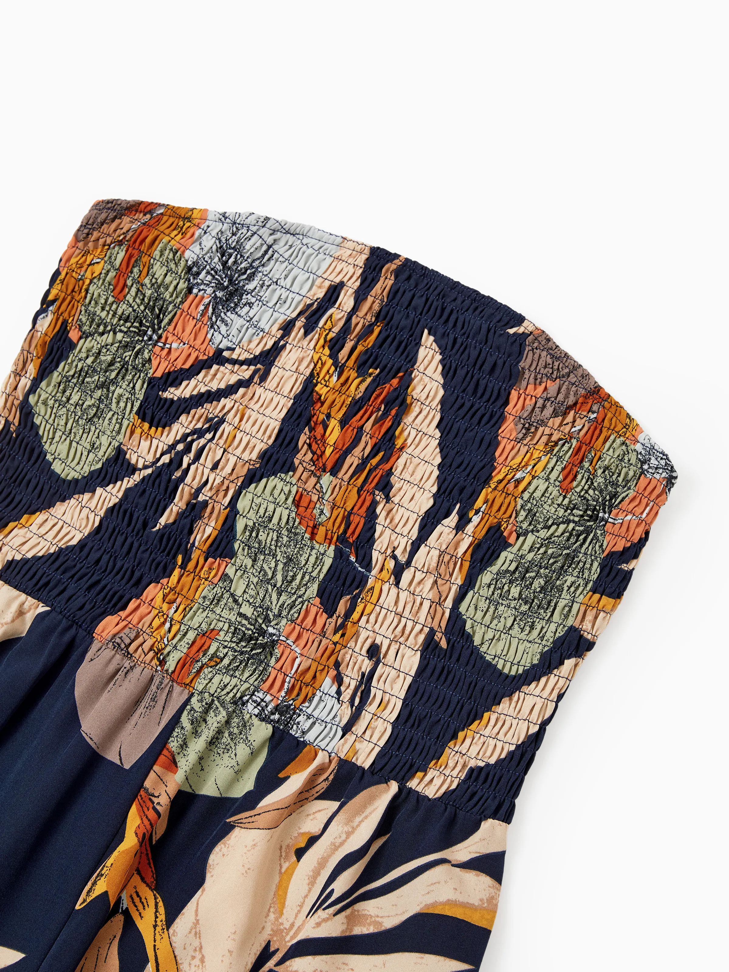 Family Matching Tropical Floral Print Smocked Top Strap Wide-Leg Jumpsuits for Mommy and Me Deep Blue - Image 4