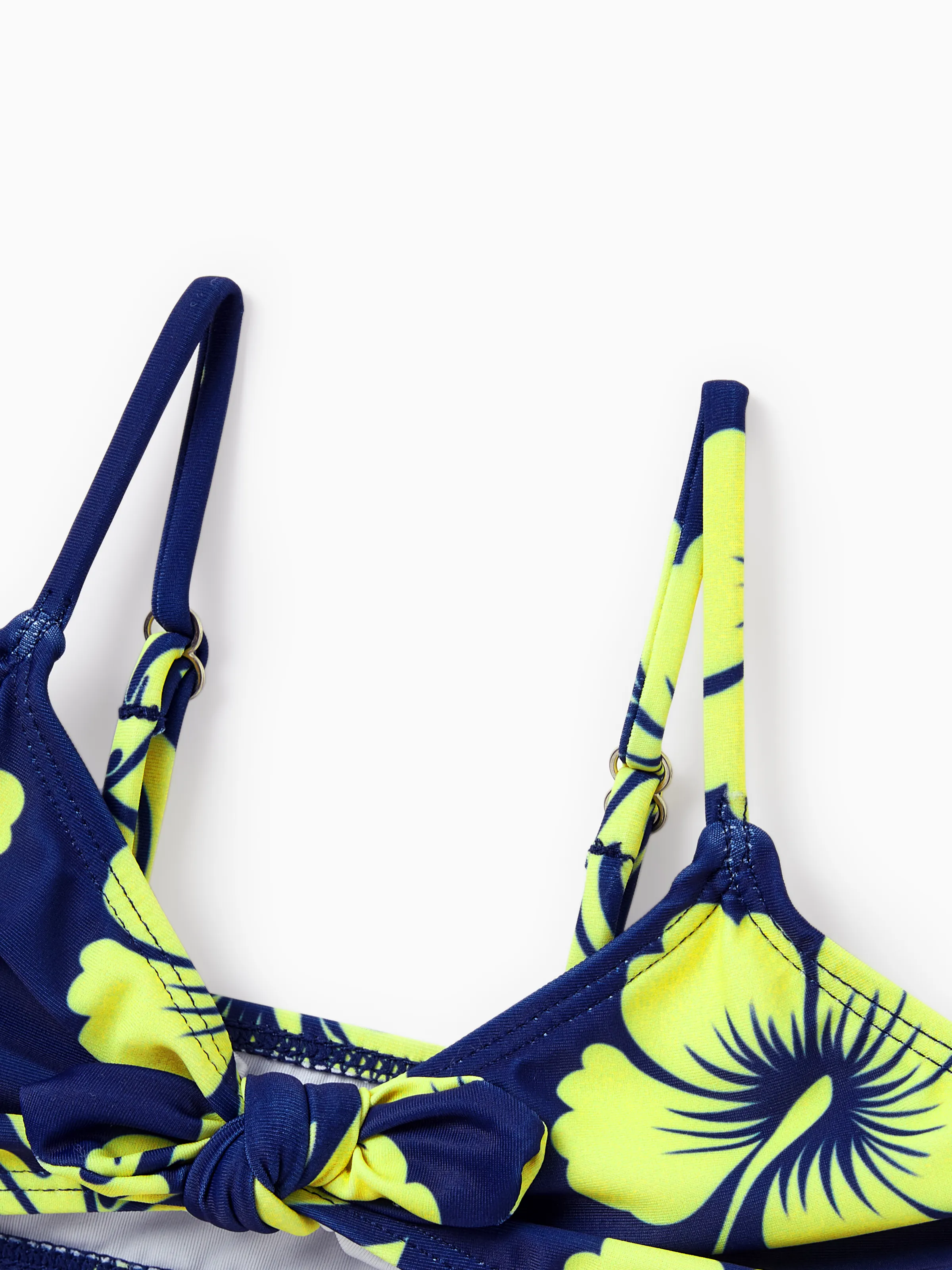 Family Matching Tropical Floral Swimsuits Halter Bikini & Swim Trunks Set Deep Blue - Image 15