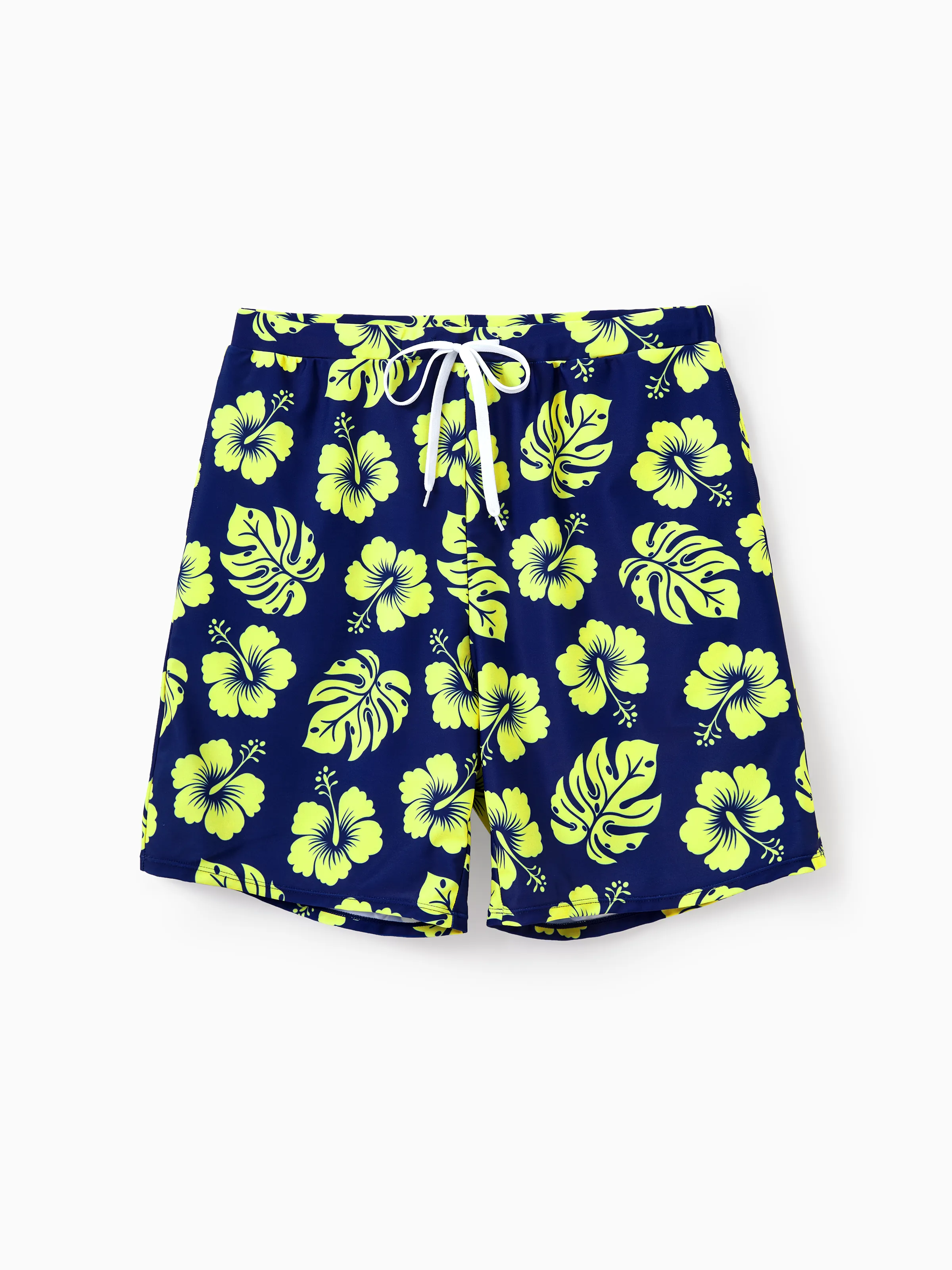 Family Matching Tropical Floral Swimsuits Halter Bikini & Swim Trunks Set Deep Blue - Image 26
