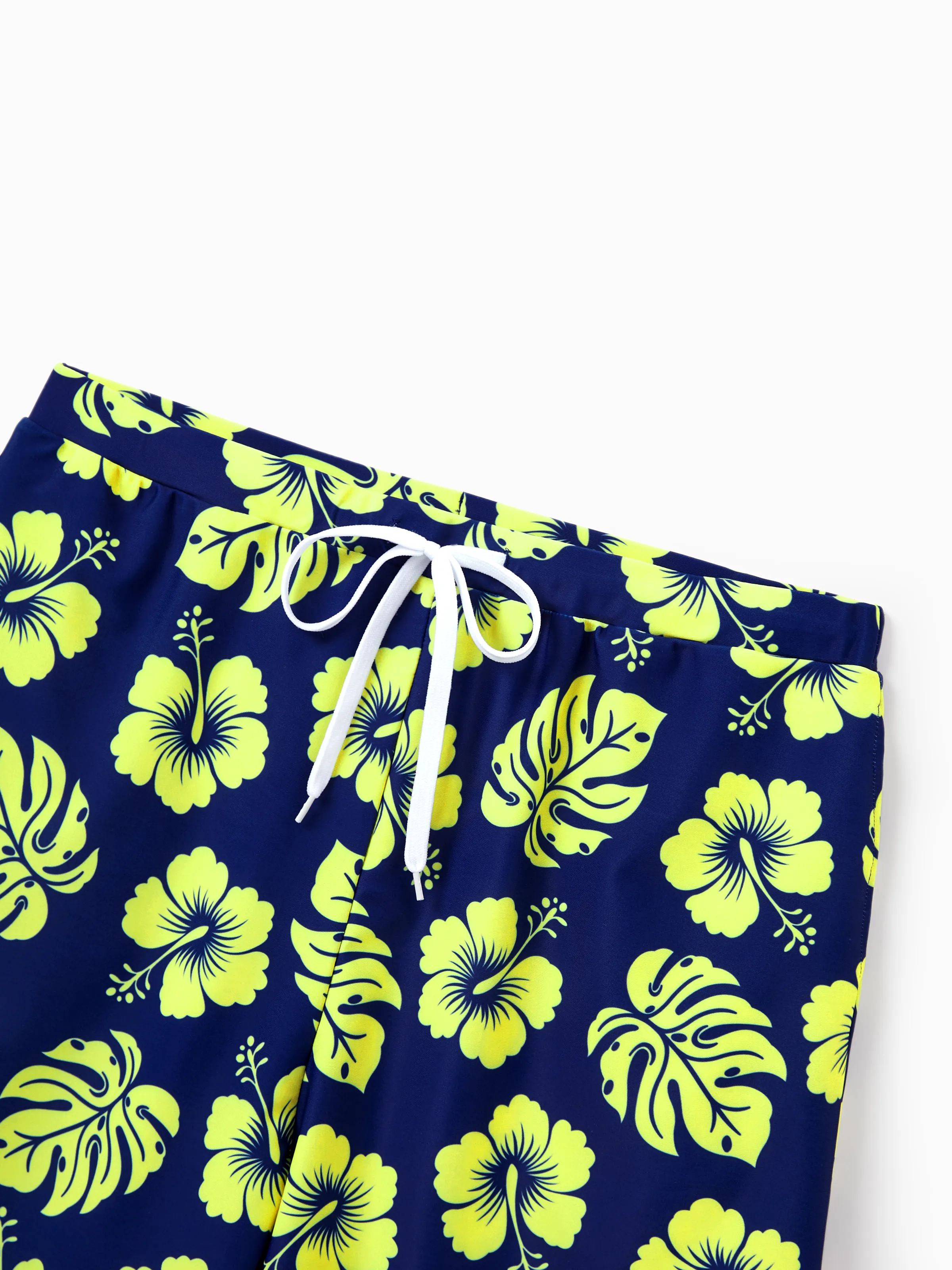 Family Matching Tropical Floral Swimsuits Halter Bikini & Swim Trunks Set Deep Blue - Image 28