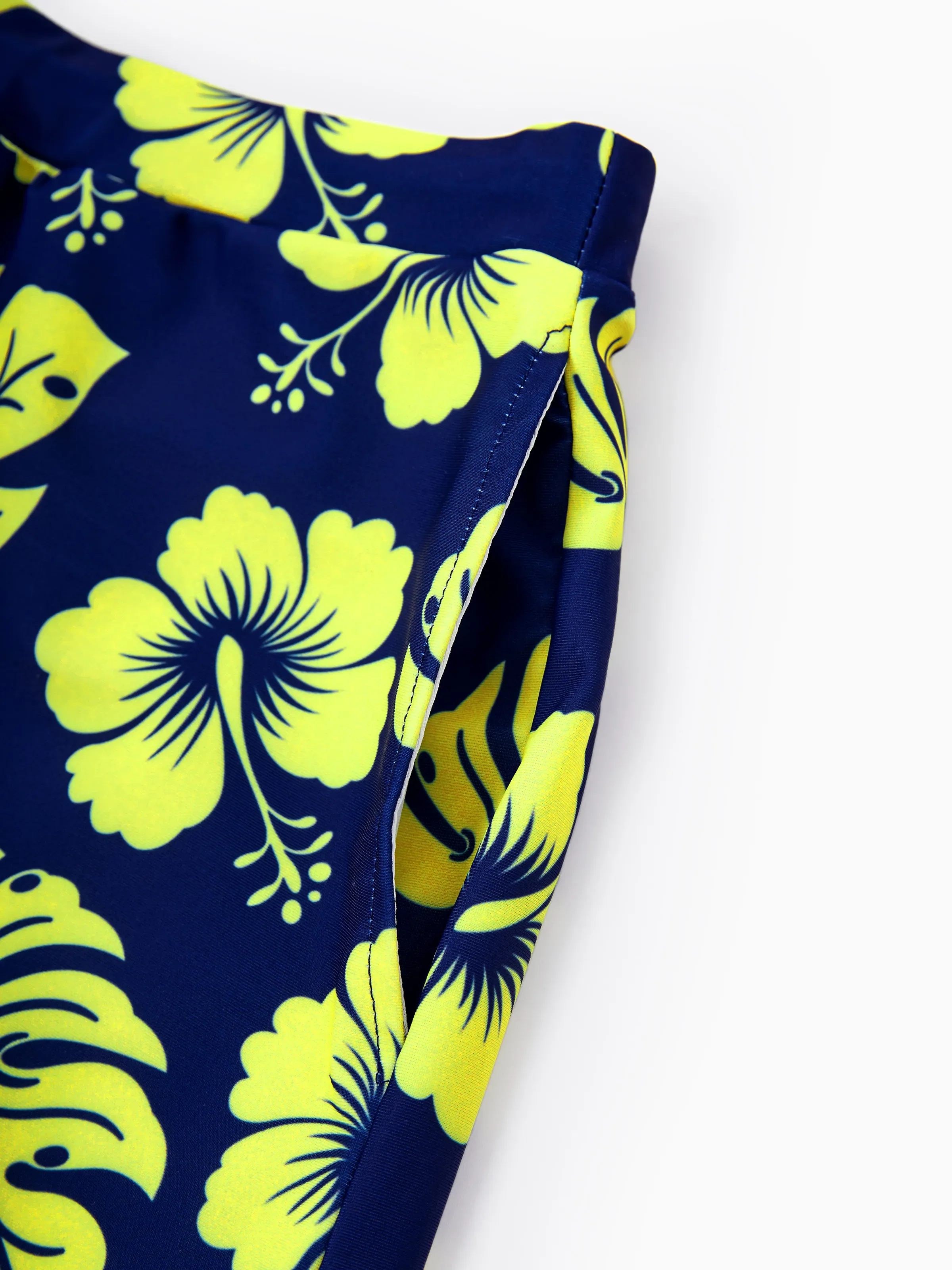 Family Matching Tropical Floral Swimsuits Halter Bikini & Swim Trunks Set Deep Blue - Image 29