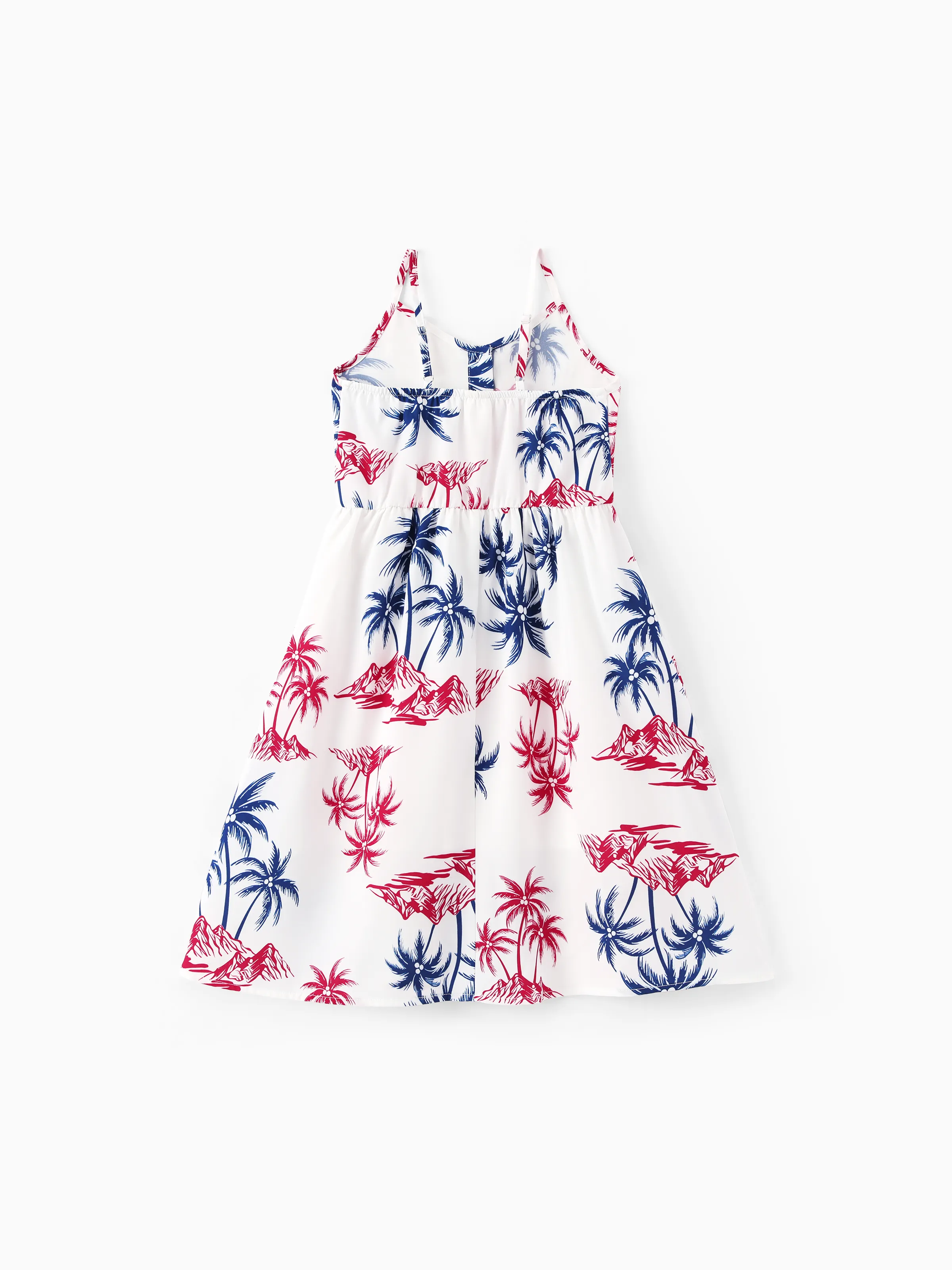 Independence Day Matching Family Outfits Red & Blue Palm Tree Print Hawaiian Vacation Clothes Summer Beach Shirt & Dress Set Multi-color - Image 12