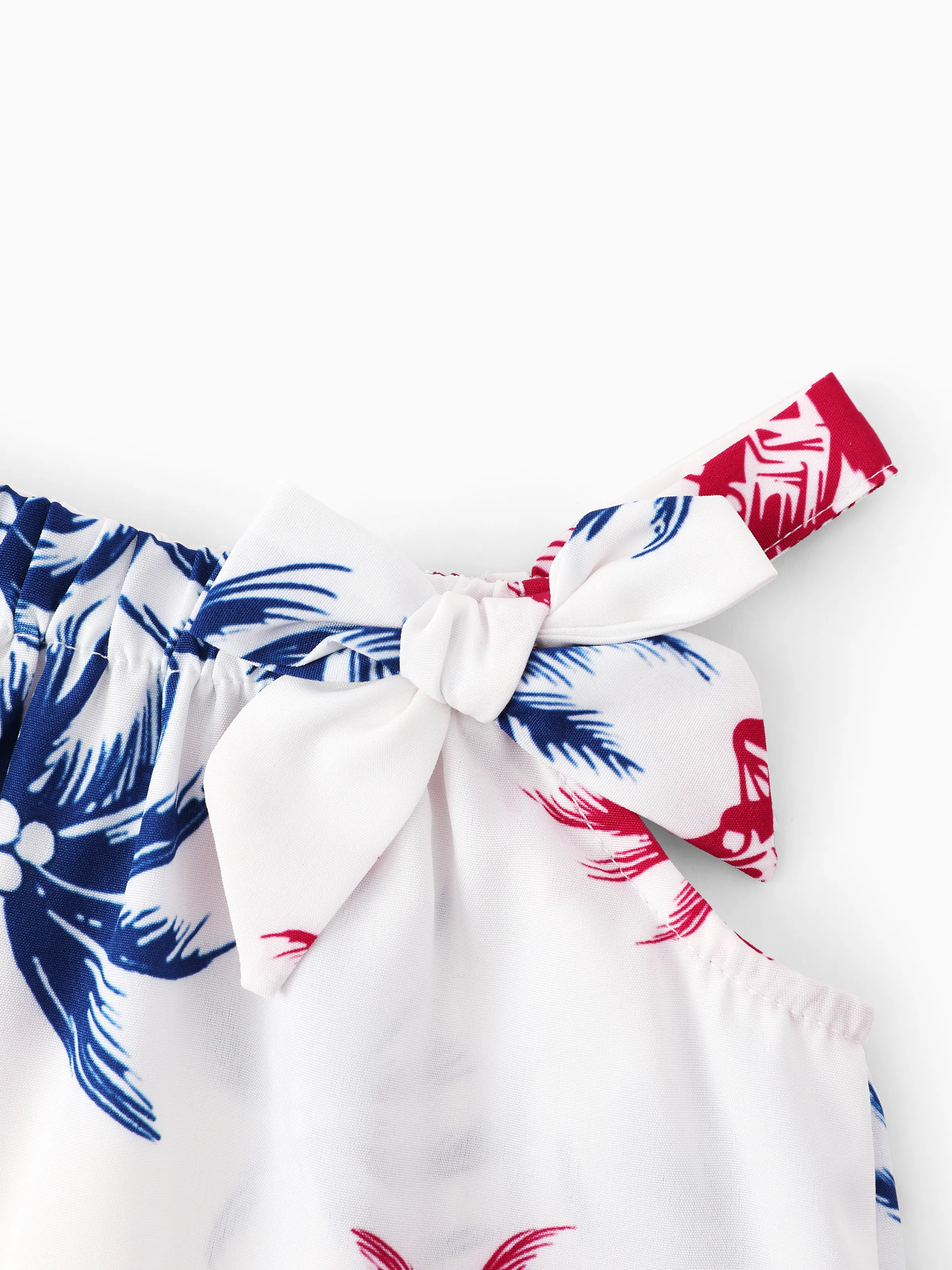 Independence Day Matching Family Outfits Red & Blue Palm Tree Print Hawaiian Vacation Clothes Summer Beach Shirt & Dress Set Multi-color - Image 19