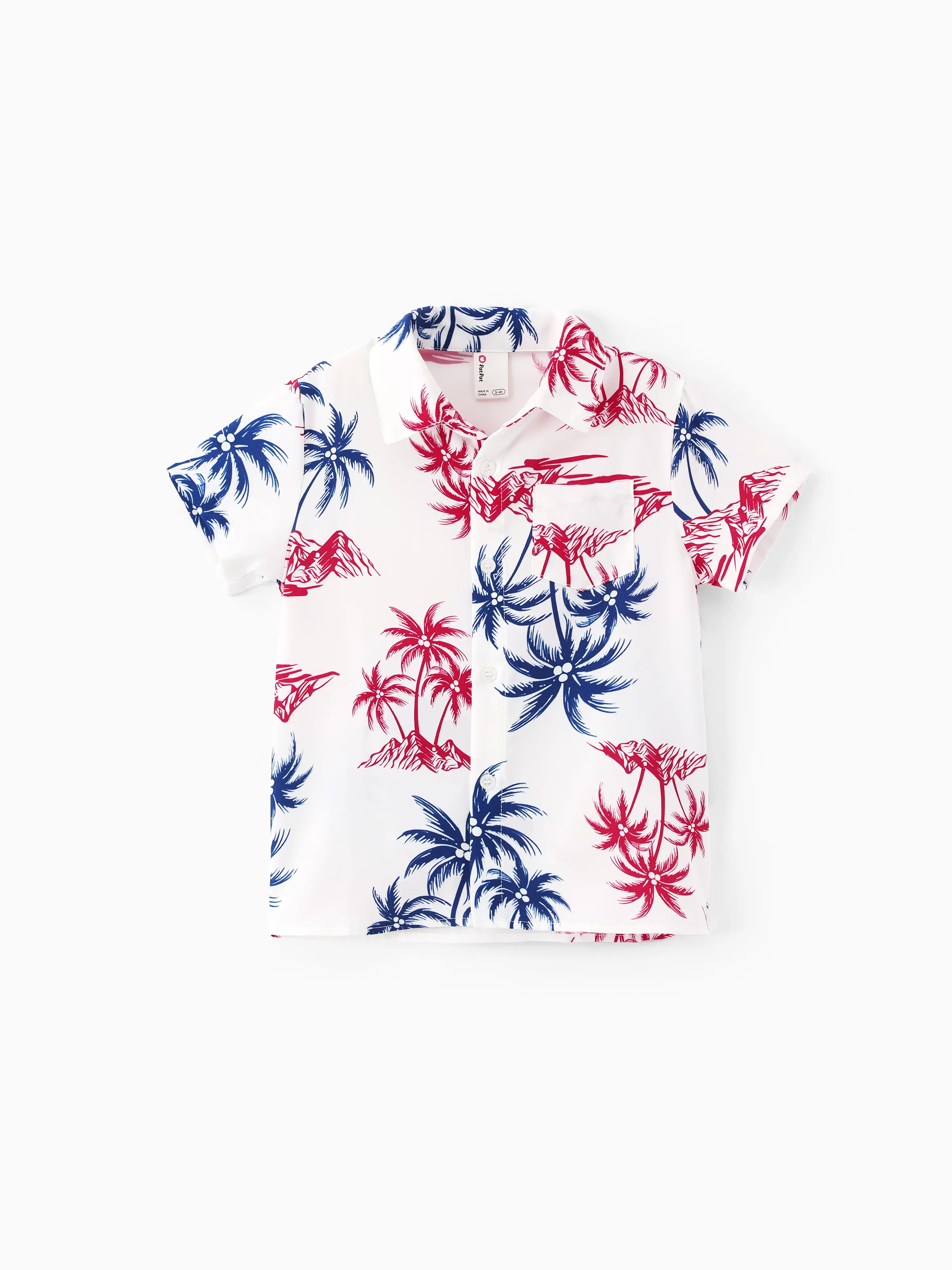 Independence Day Matching Family Outfits Red & Blue Palm Tree Print Hawaiian Vacation Clothes Summer Beach Shirt & Dress Set Multi-color - Image 24
