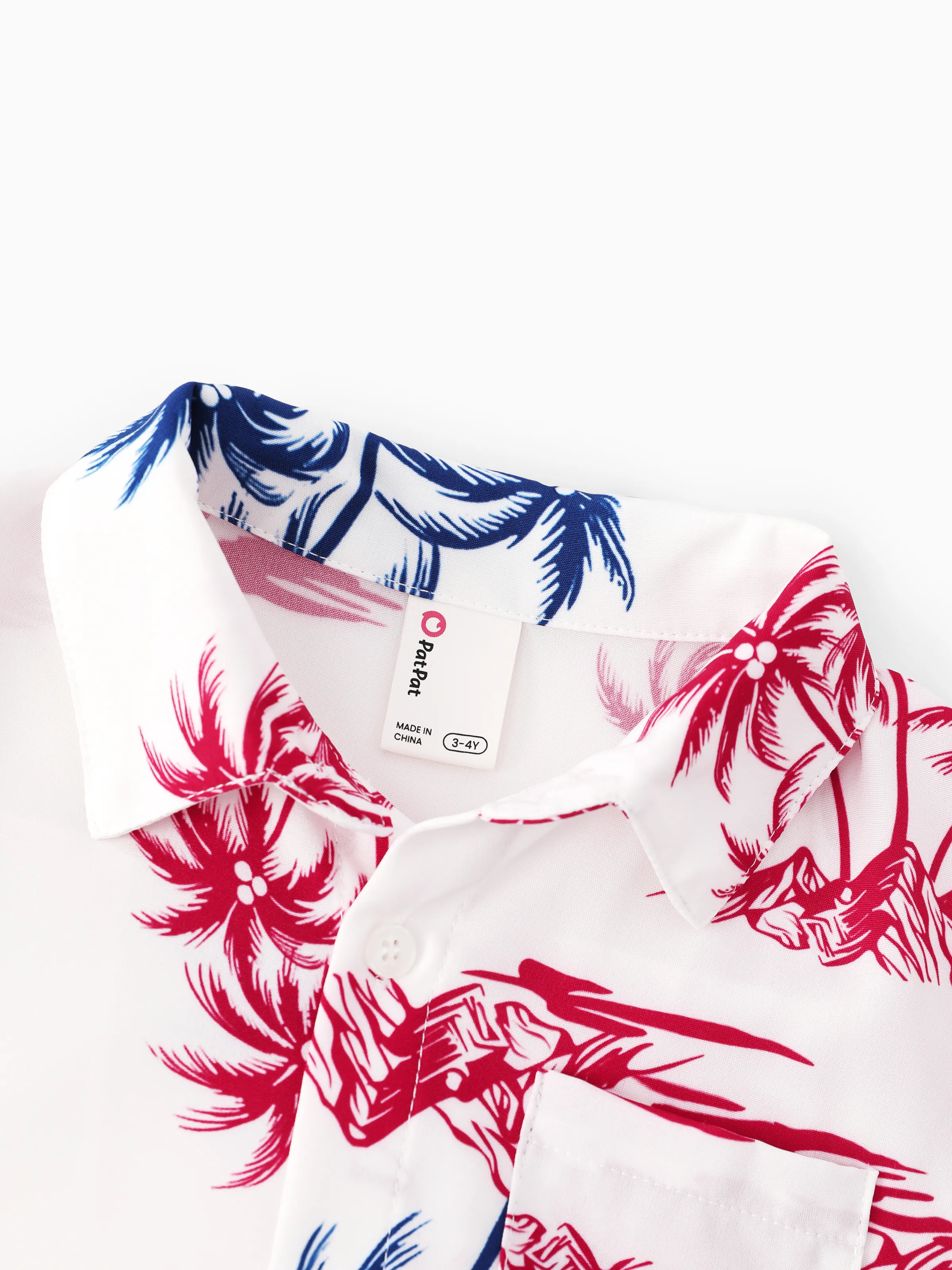 Independence Day Matching Family Outfits Red & Blue Palm Tree Print Hawaiian Vacation Clothes Summer Beach Shirt & Dress Set Multi-color - Image 26