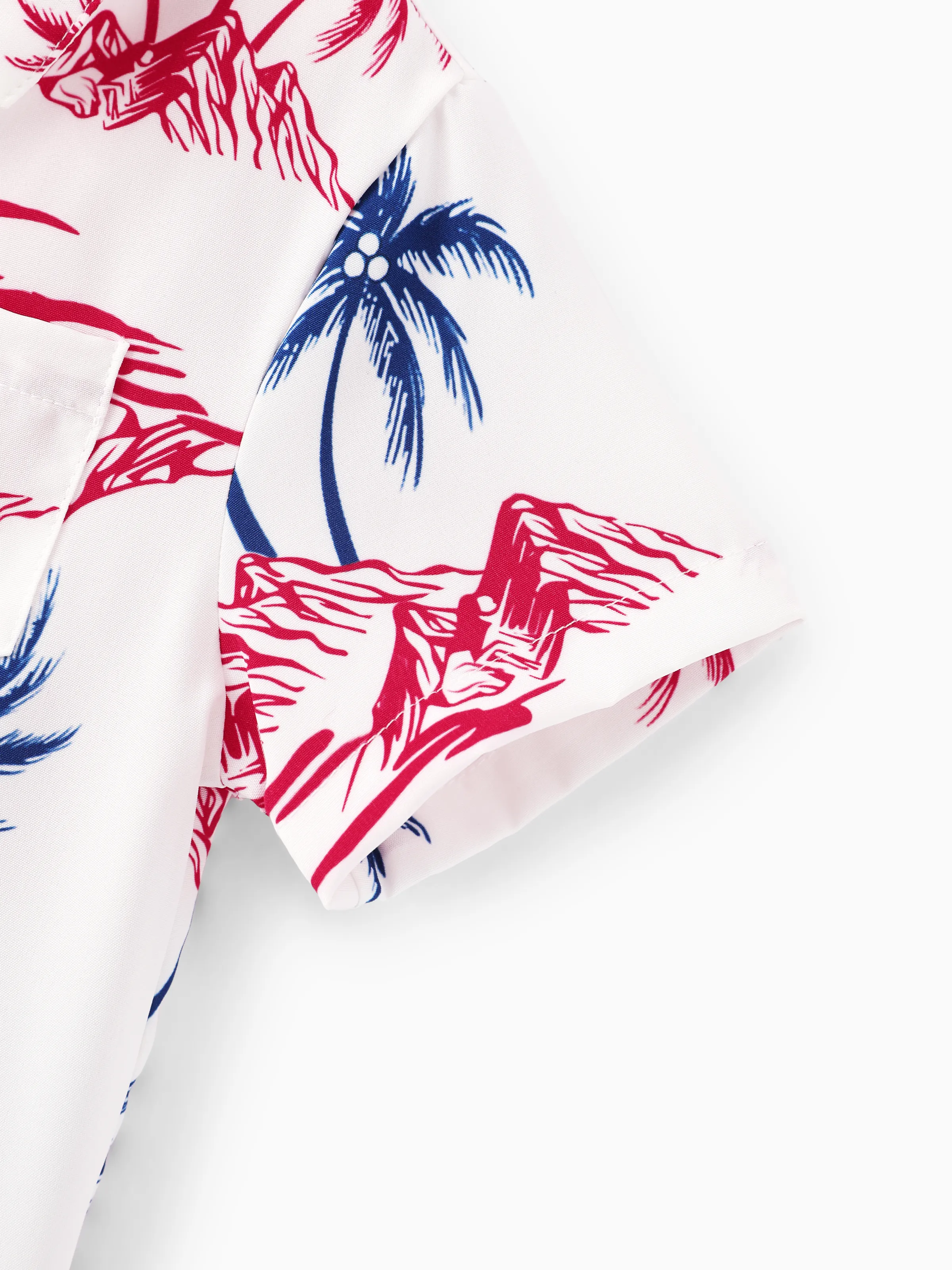 Independence Day Matching Family Outfits Red & Blue Palm Tree Print Hawaiian Vacation Clothes Summer Beach Shirt & Dress Set Multi-color - Image 27
