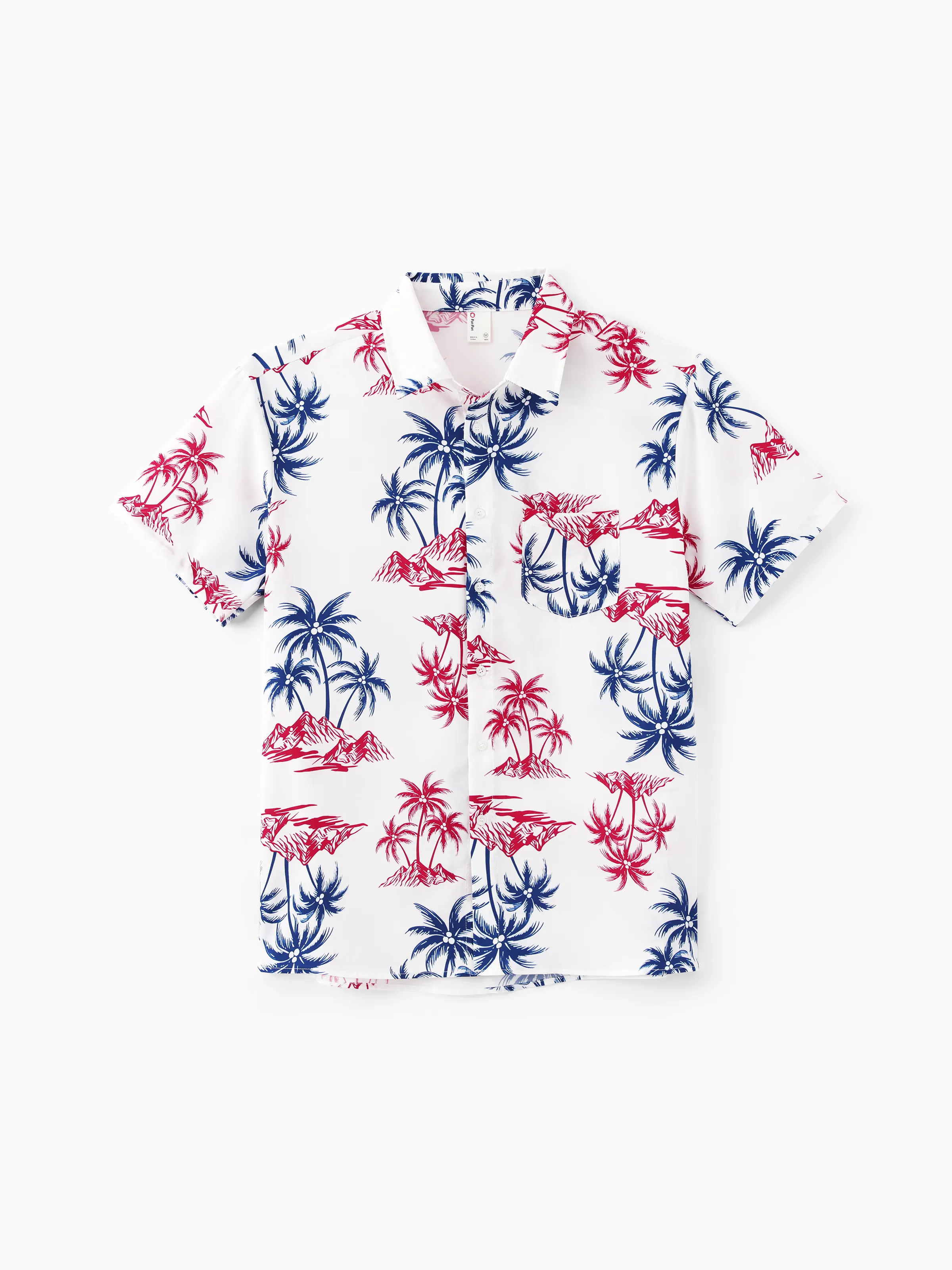 Independence Day Matching Family Outfits Red & Blue Palm Tree Print Hawaiian Vacation Clothes Summer Beach Shirt & Dress Set Multi-color - Image 31