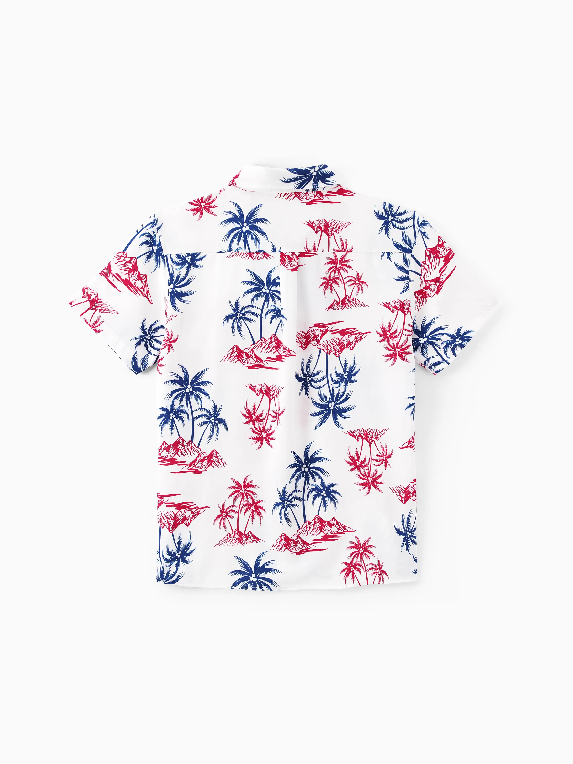 Independence Day Matching Family Outfits Red & Blue Palm Tree Print Hawaiian Vacation Clothes Summer Beach Shirt & Dress Set Multi-color - Image 32