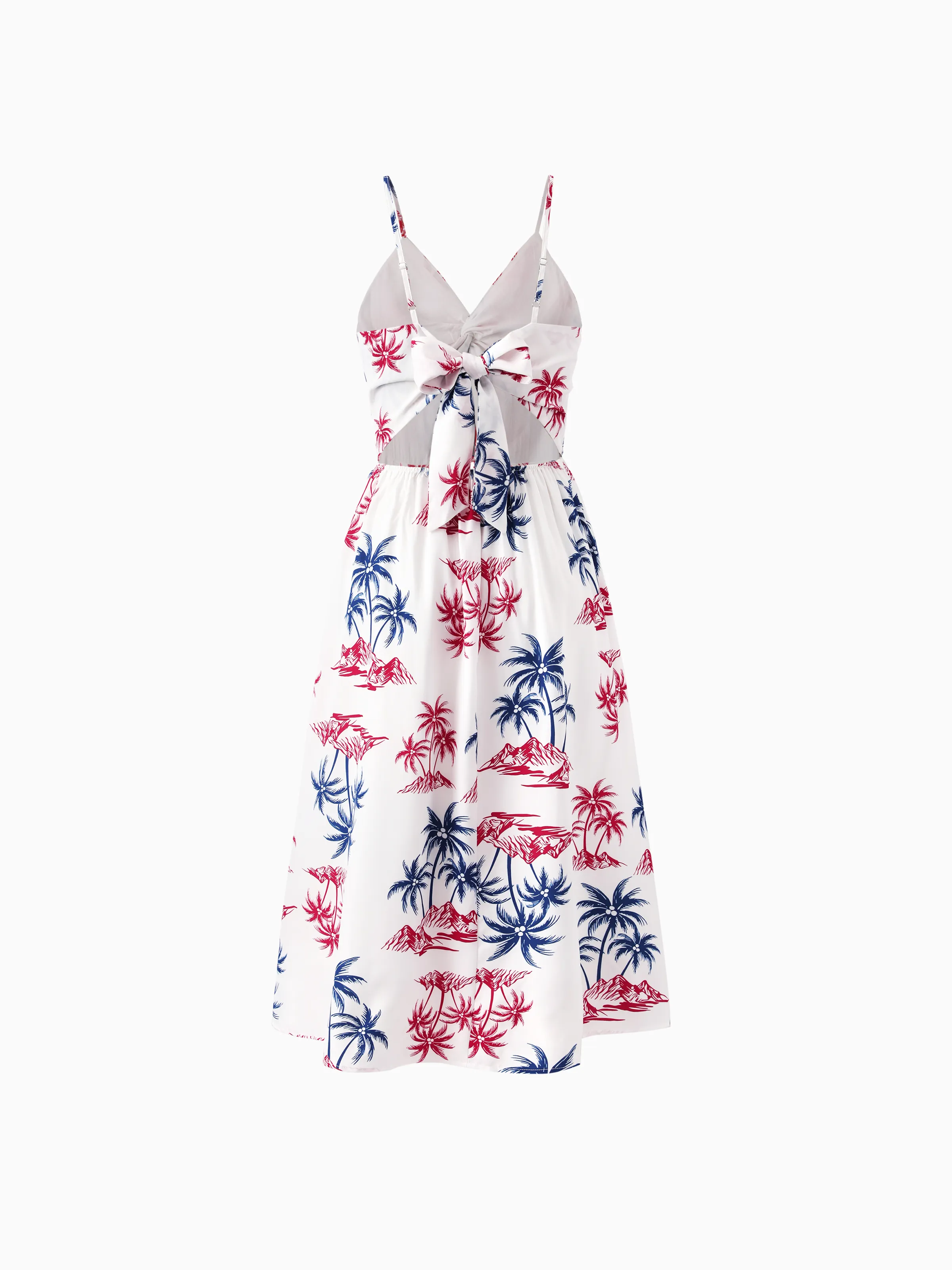 Independence Day Matching Family Outfits Red & Blue Palm Tree Print Hawaiian Vacation Clothes Summer Beach Shirt & Dress Set Multi-color - Image 6
