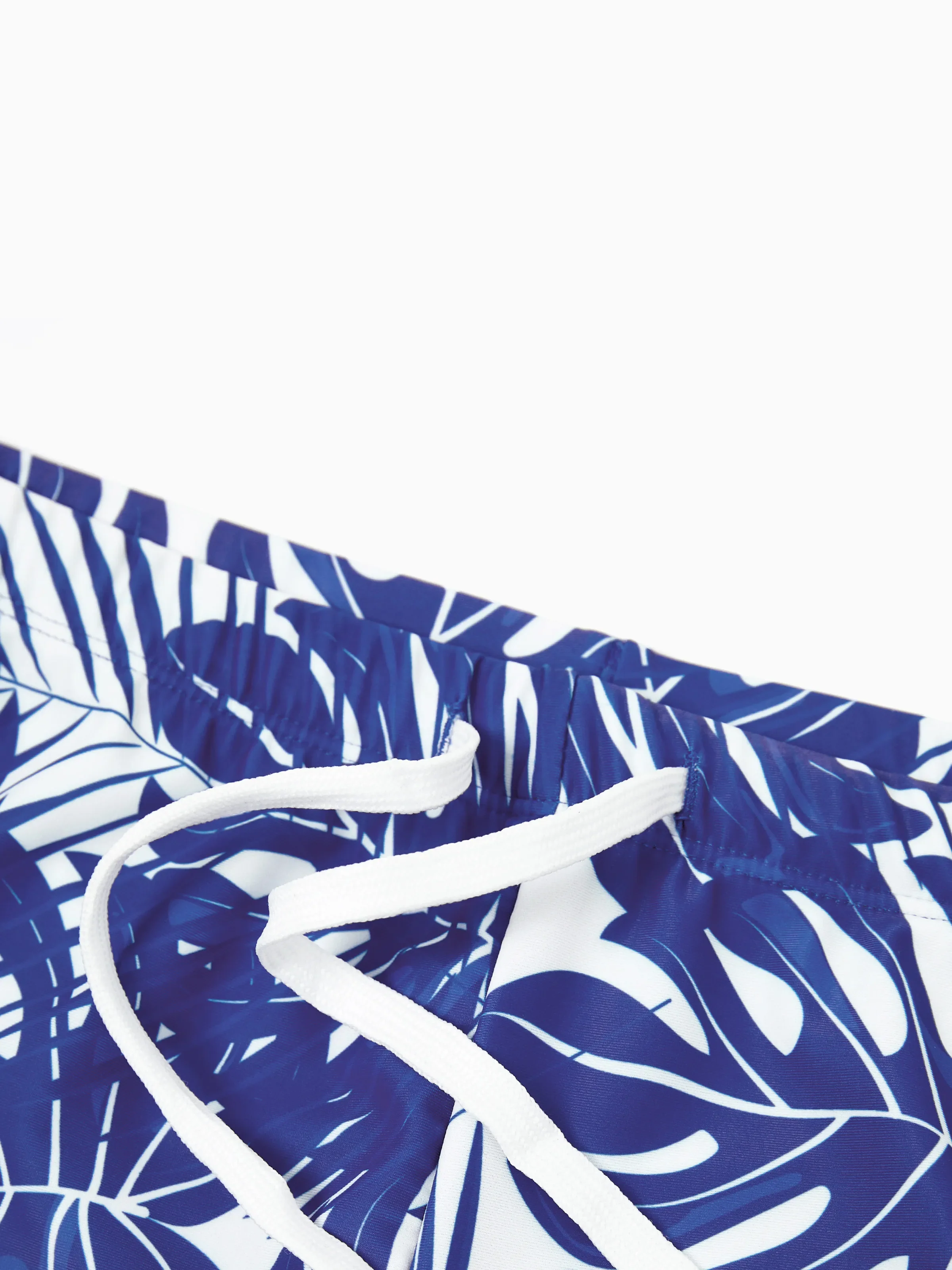 Family Matching Tropical Leaf Print Swim Trunks or Hollow-out Crisscross Straps One-piece Swimsuit Blue - Image 12
