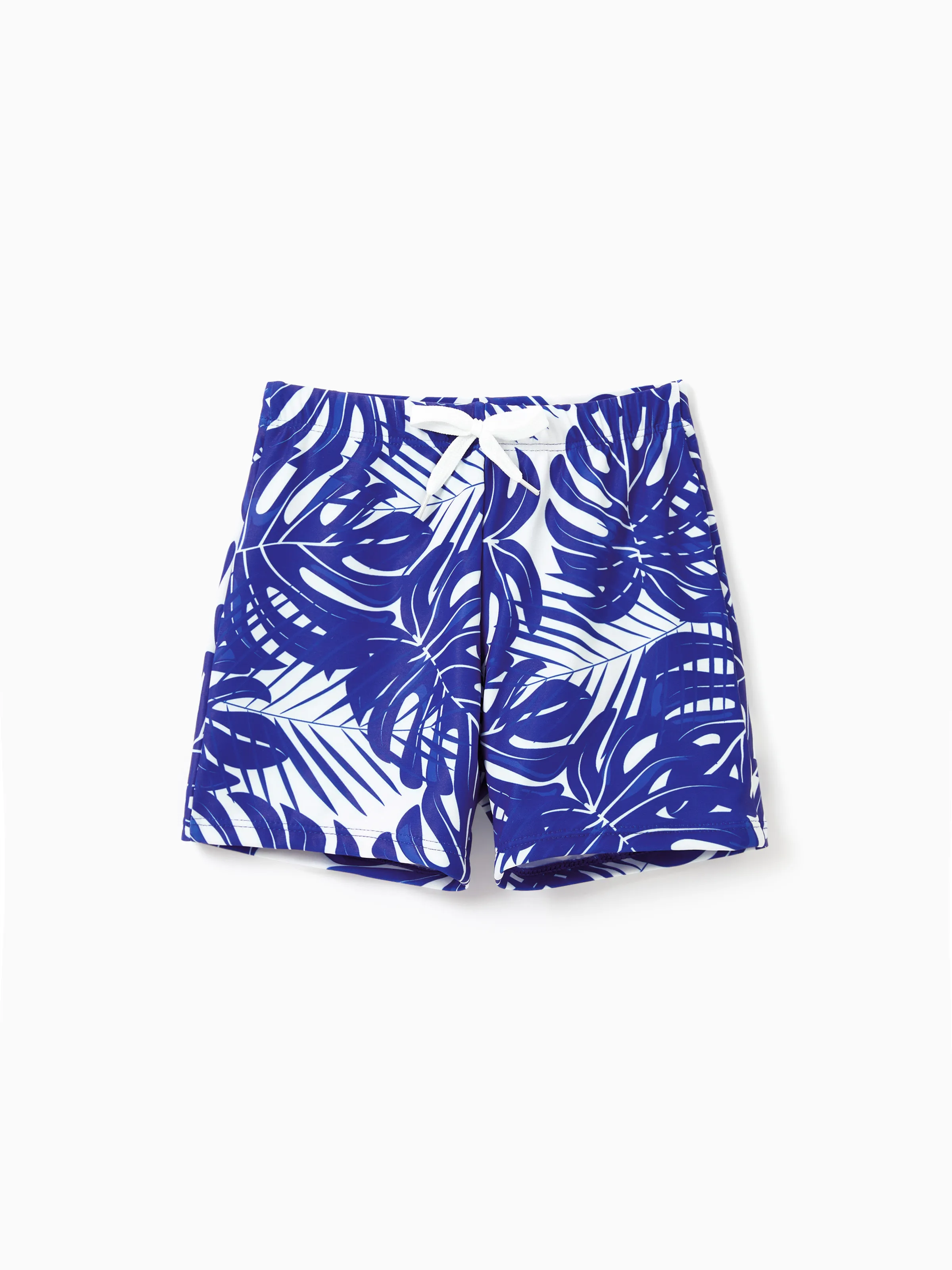 Family Matching Tropical Leaf Print Swim Trunks or Hollow-out Crisscross Straps One-piece Swimsuit Blue - Image 8