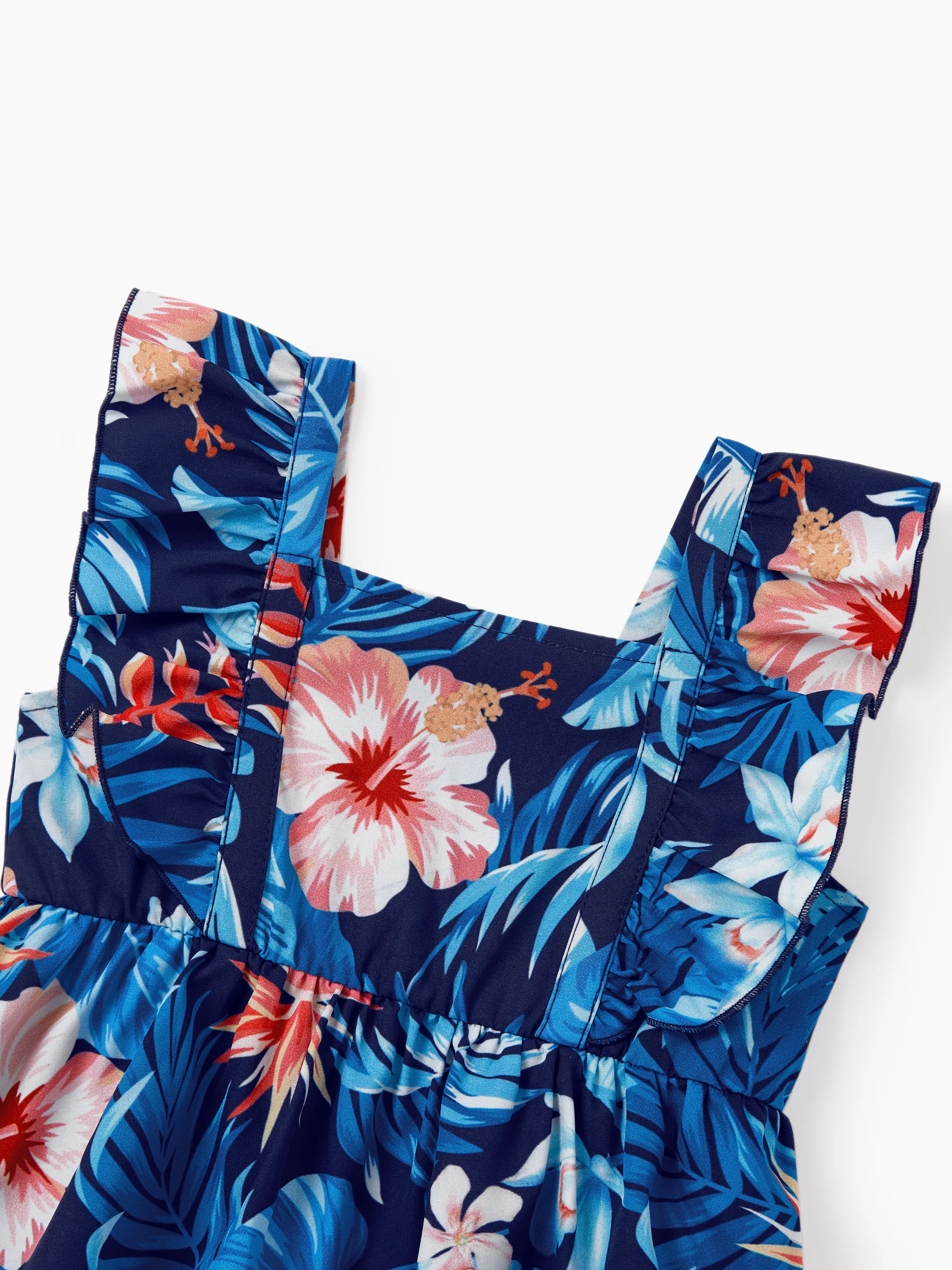 Family Matching Vacation Set Tropical Floral Print Shirt or Halter Dresses for Dad, Mom, Kids & Baby, Perfect for Summer Holidays & Family Photos Deep Blue - Image 15