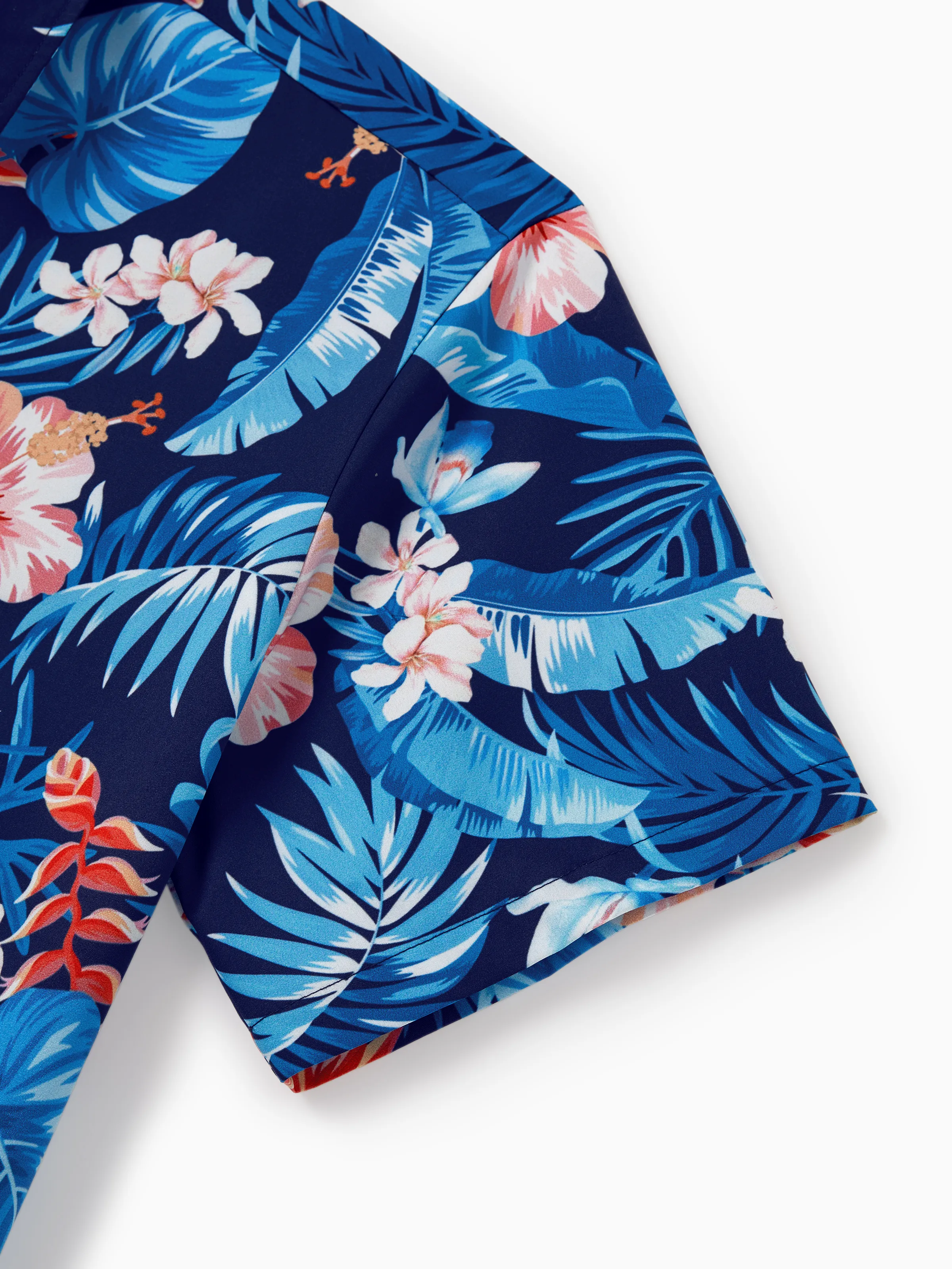 Family Matching Vacation Set Tropical Floral Print Shirt or Halter Dresses for Dad, Mom, Kids & Baby, Perfect for Summer Holidays & Family Photos Deep Blue - Image 28