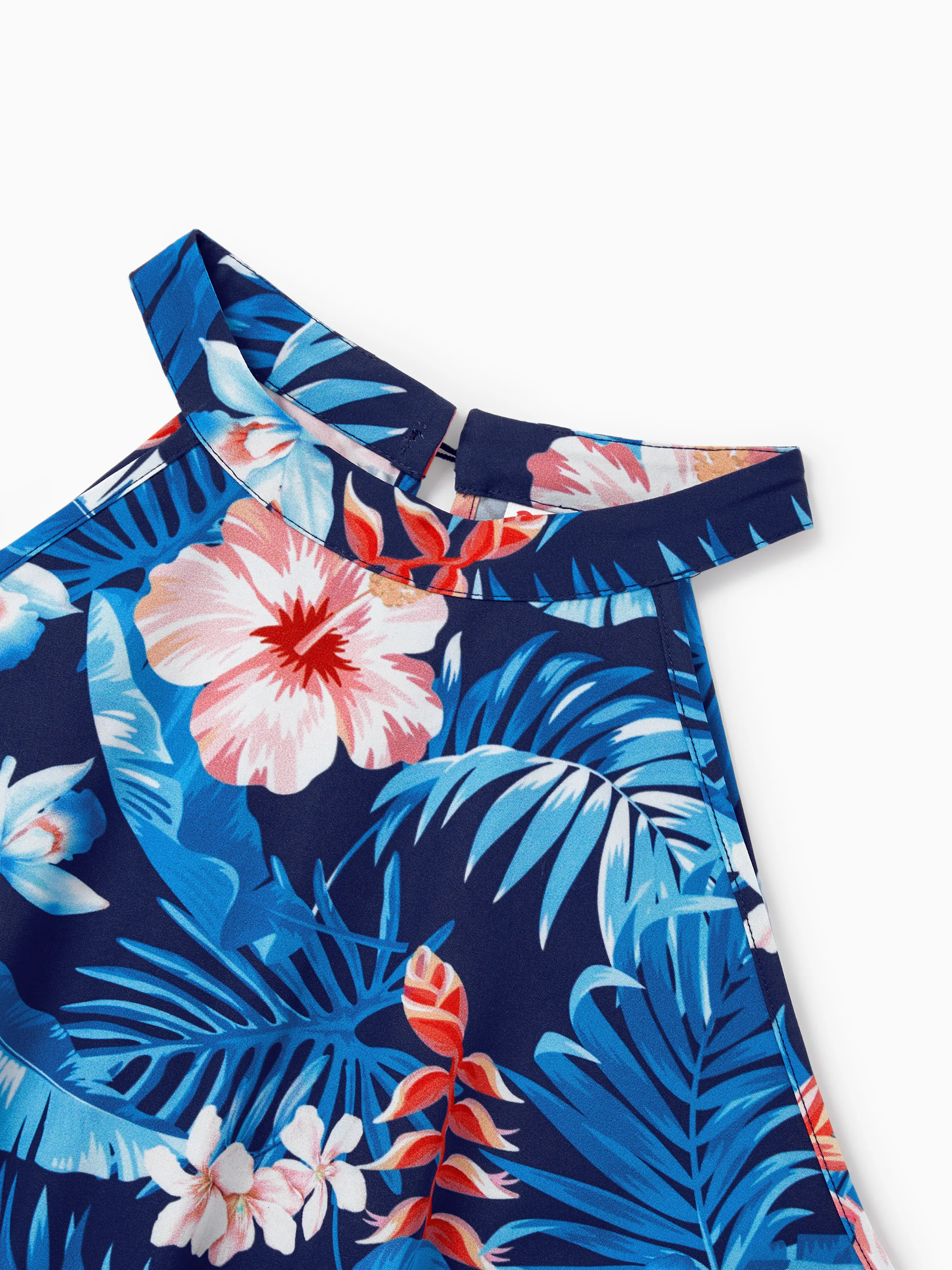 Family Matching Vacation Set Tropical Floral Print Shirt or Halter Dresses for Dad, Mom, Kids & Baby, Perfect for Summer Holidays & Family Photos Deep Blue - Image 5