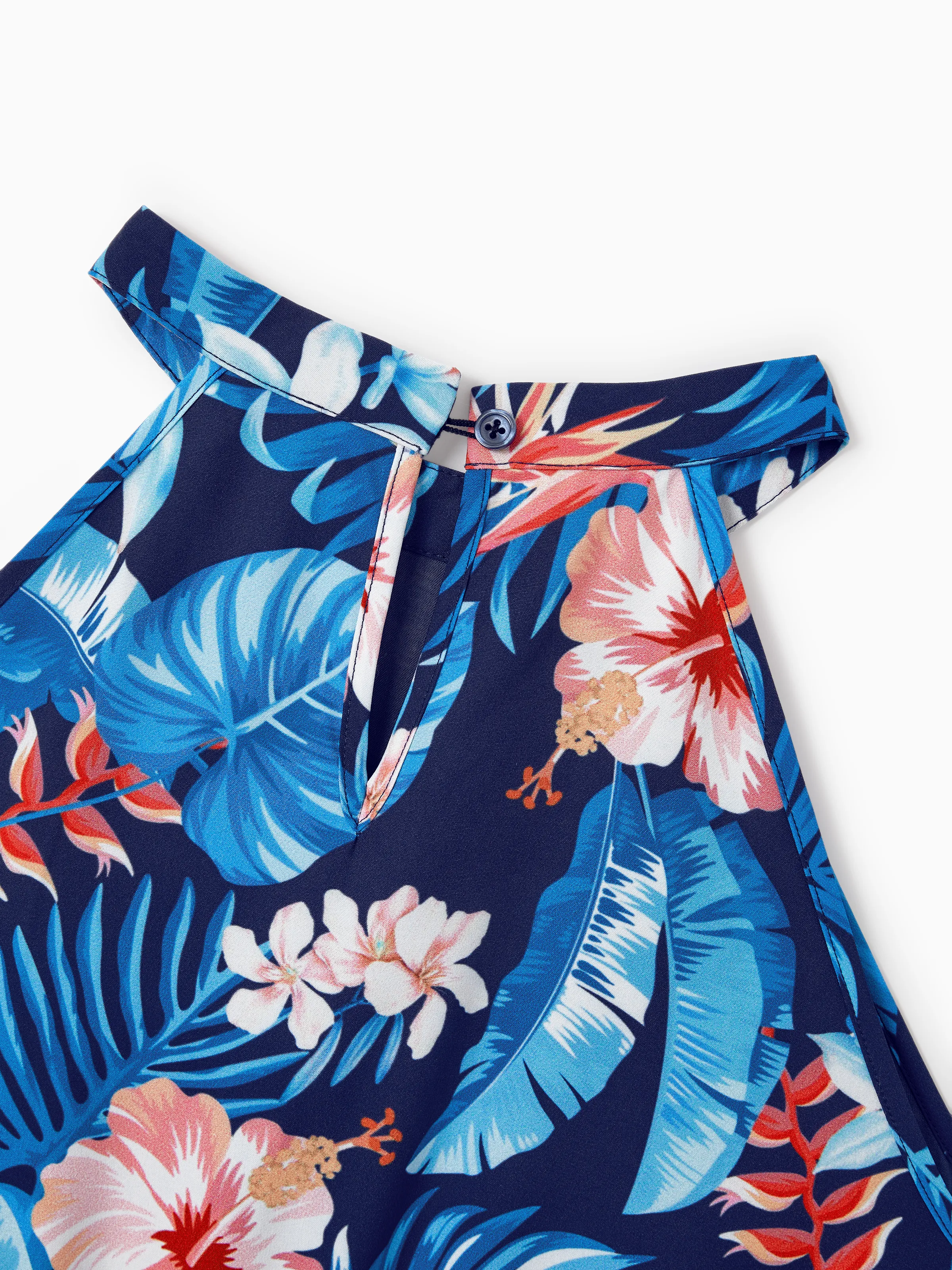 Family Matching Vacation Set Tropical Floral Print Shirt or Halter Dresses for Dad, Mom, Kids & Baby, Perfect for Summer Holidays & Family Photos Deep Blue - Image 6