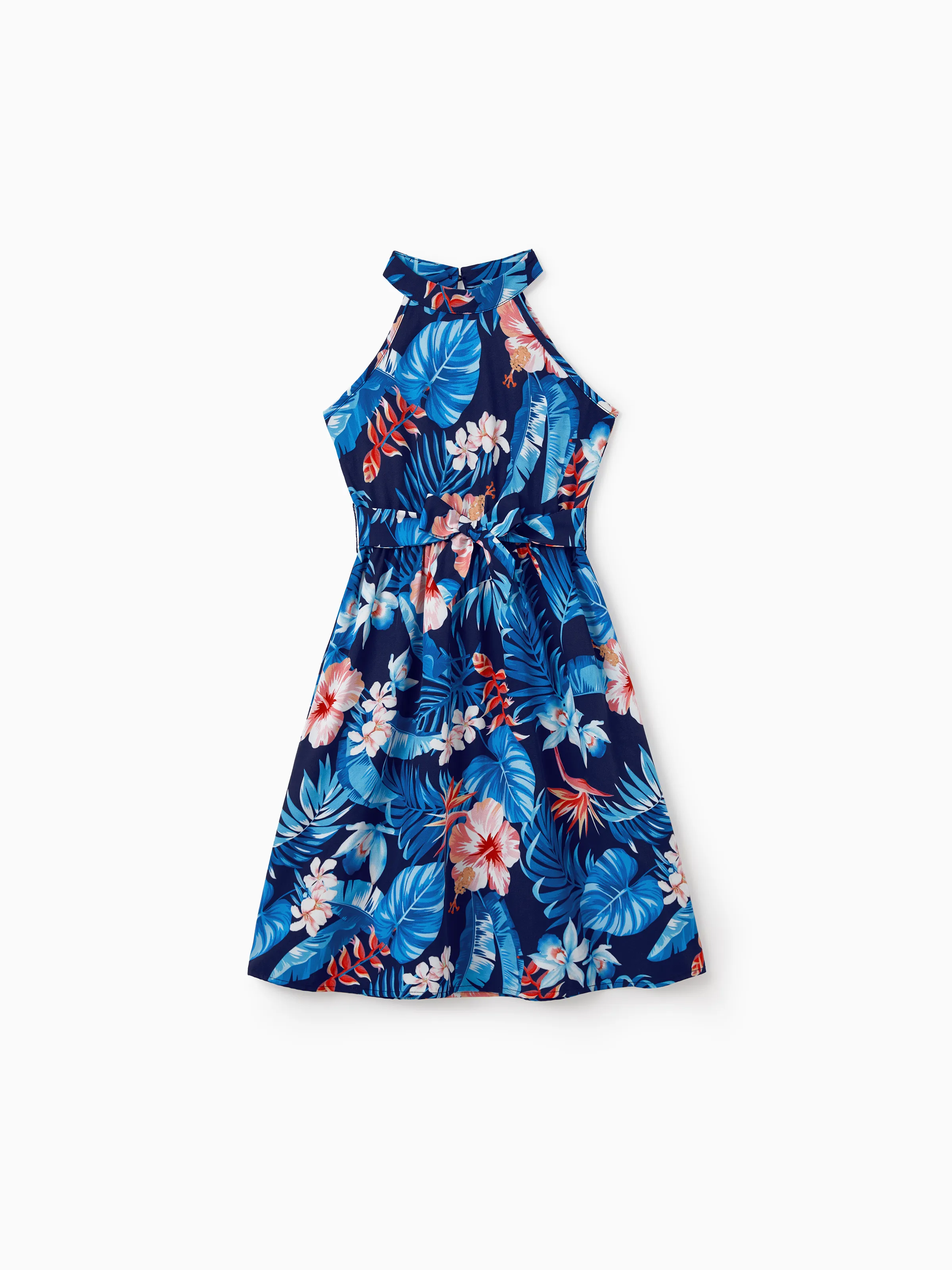 Family Matching Vacation Set Tropical Floral Print Shirt or Halter Dresses for Dad, Mom, Kids & Baby, Perfect for Summer Holidays & Family Photos Deep Blue - Image 8