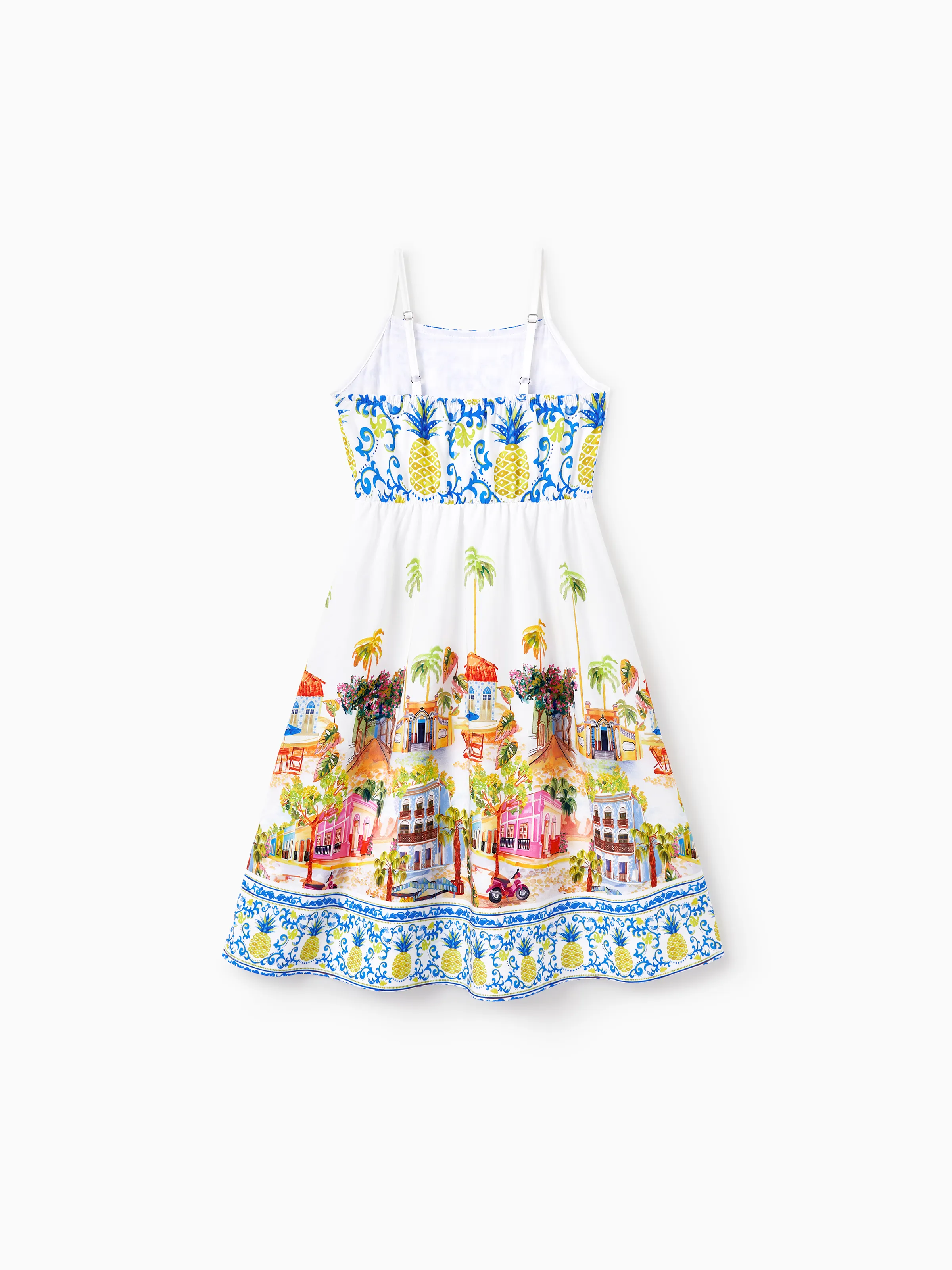 Family Matching Vacation Set Tropical Pineapple Coconut Tree Print Short-sleeve T-shirt or Hollow out Strap Dress for Summer Vacation  White - Image 13