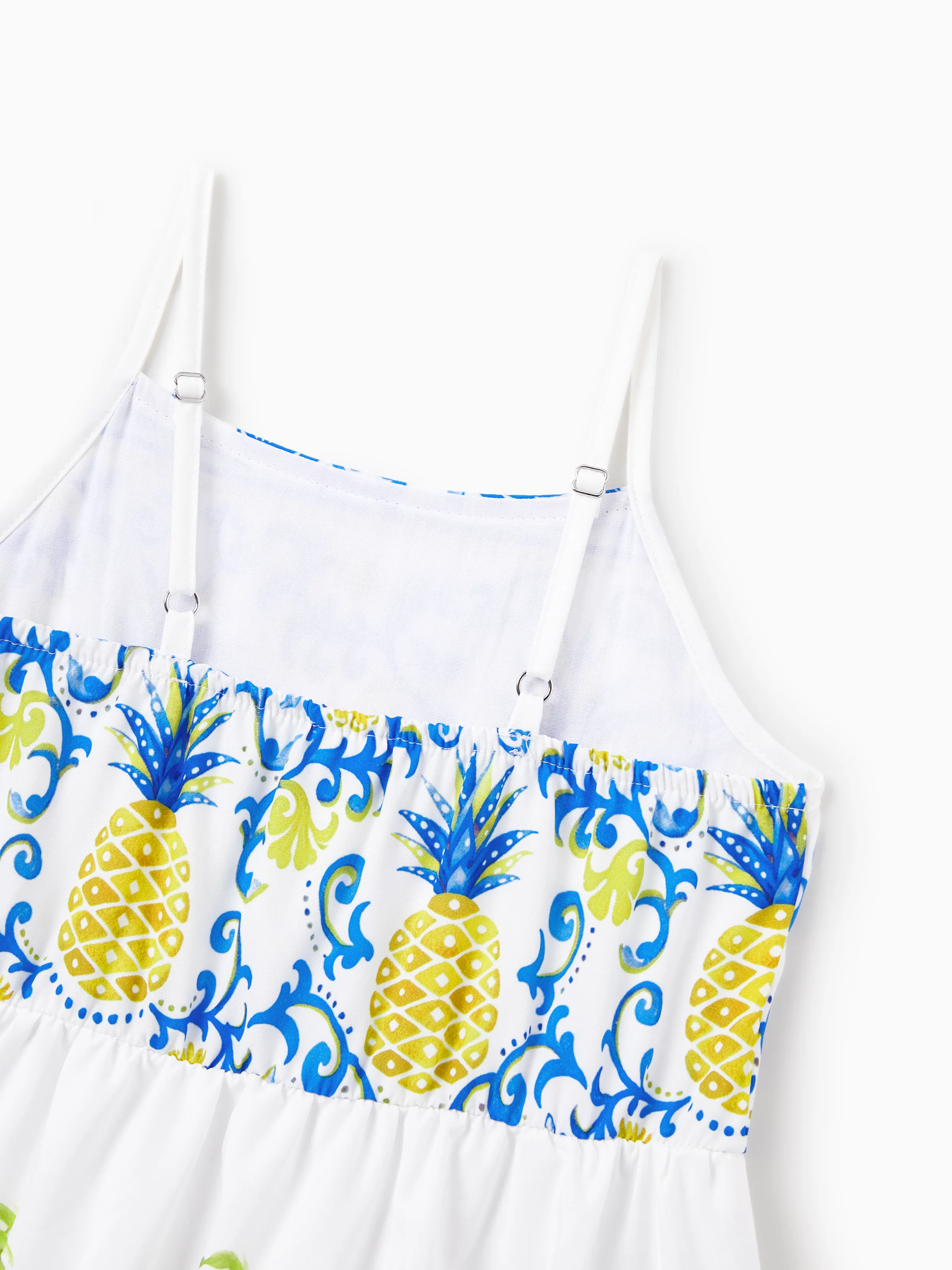 Family Matching Vacation Set Tropical Pineapple Coconut Tree Print Short-sleeve T-shirt or Hollow out Strap Dress for Summer Vacation  White - Image 15