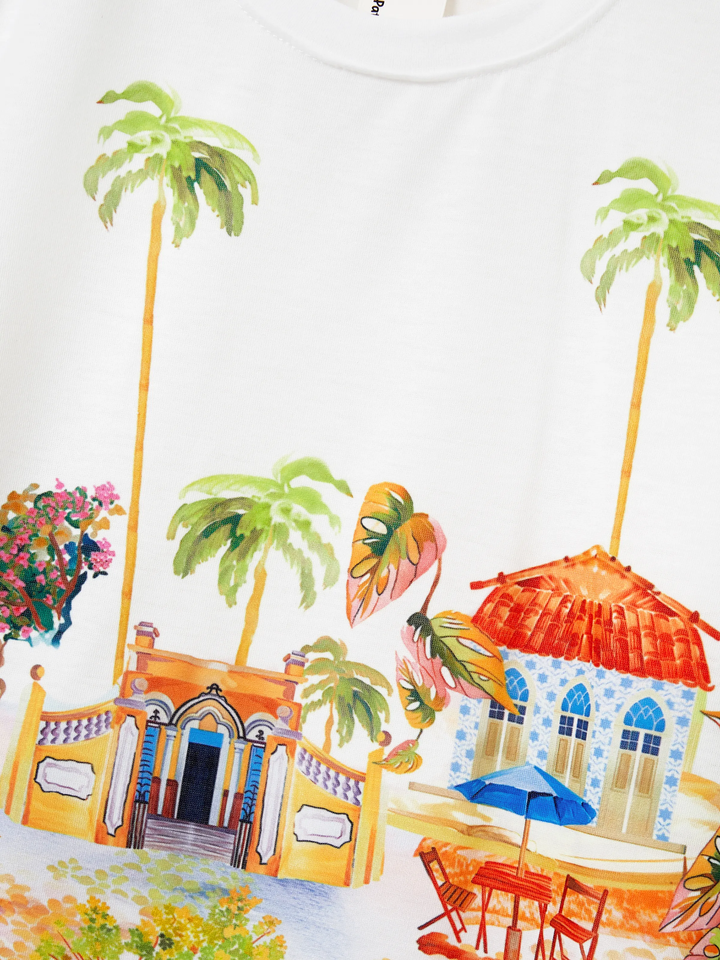 Family Matching Vacation Set Tropical Pineapple Coconut Tree Print Short-sleeve T-shirt or Hollow out Strap Dress for Summer Vacation  White - Image 23