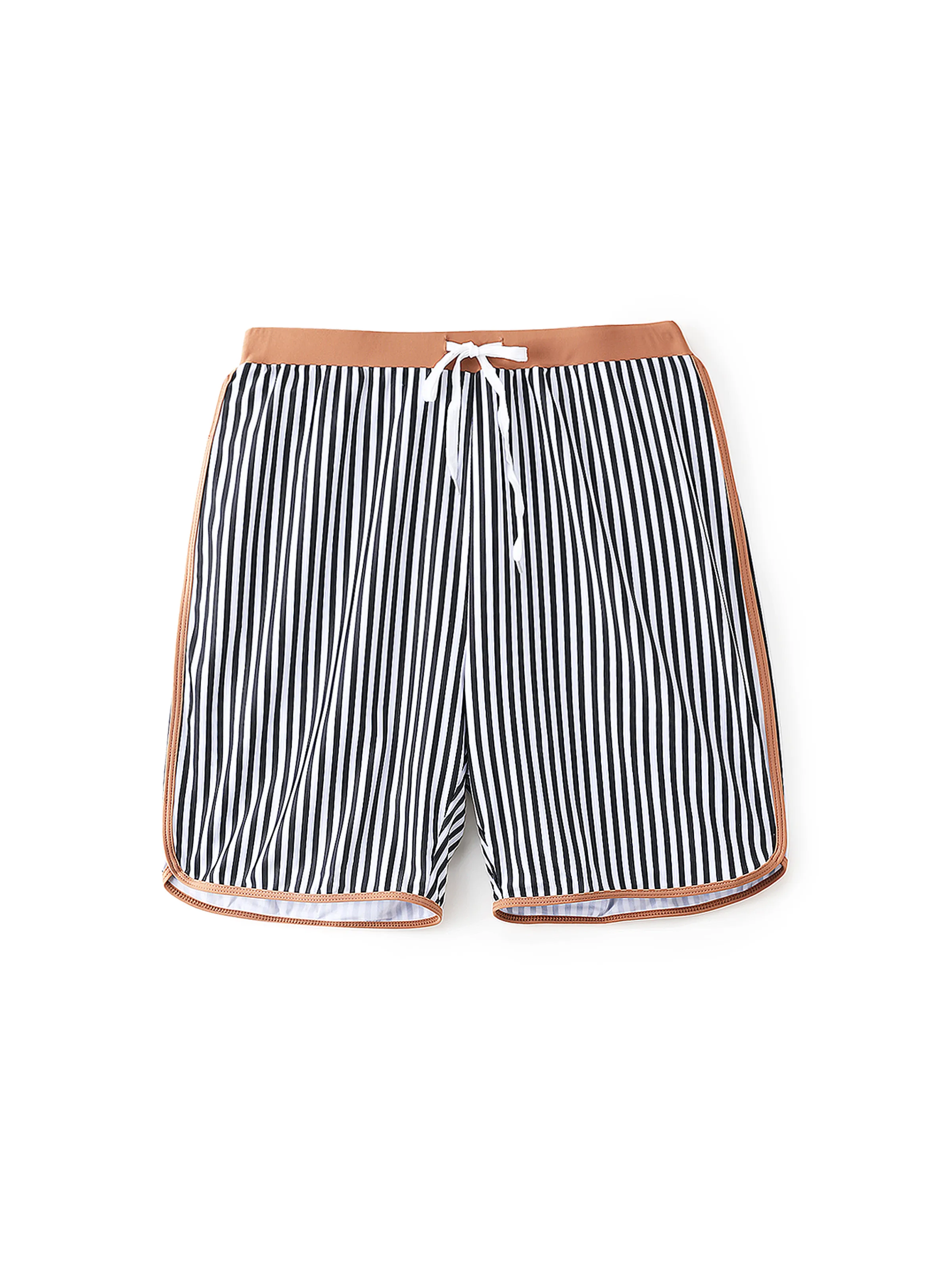 Family Matching Vertical Stripe Drawstring Swim Drunks or Besties Printed Crop Tank Bikini Khaki - Image 16