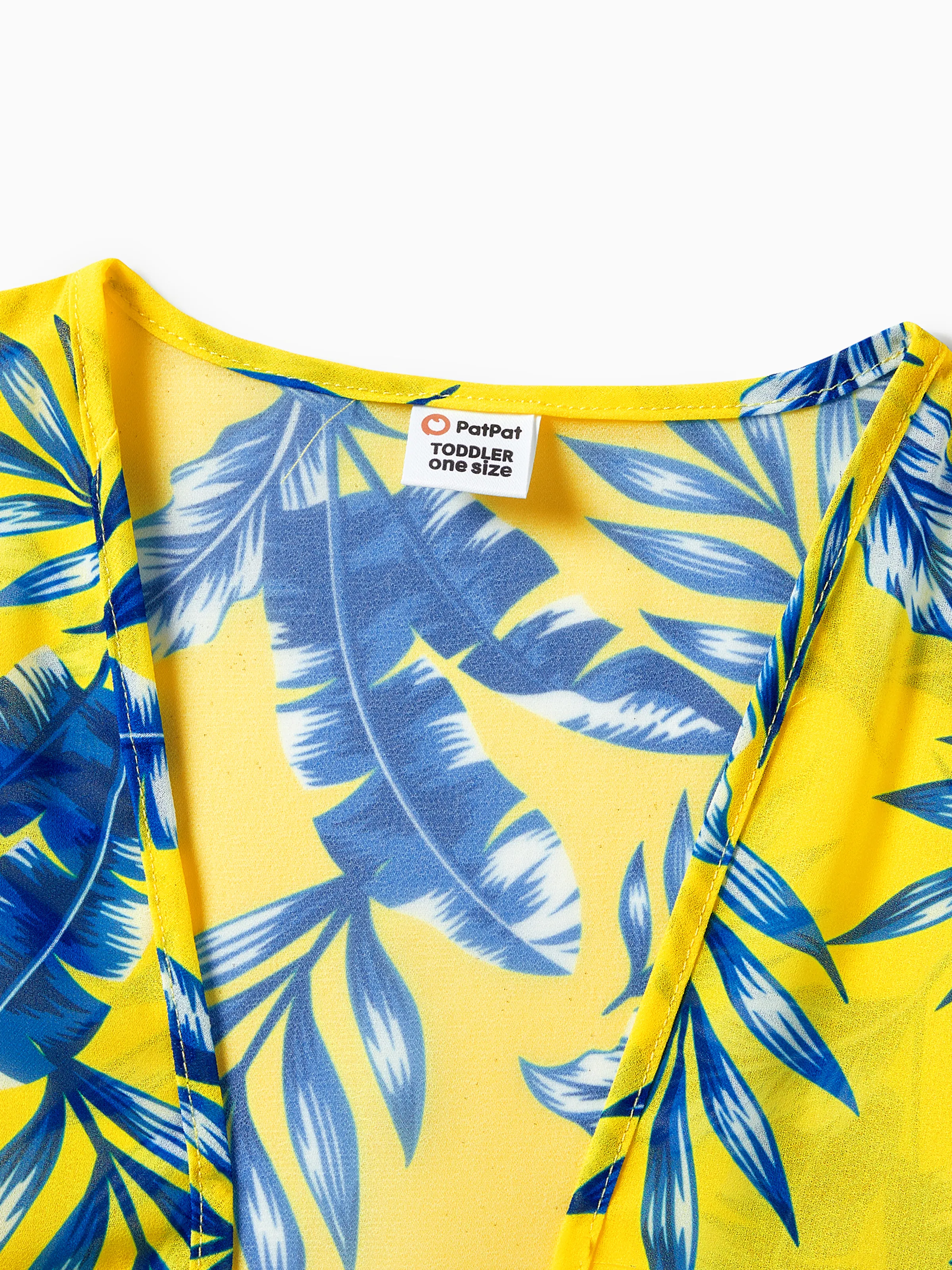 Family Matching Yellow Leaf Print Swim Trunks or Ruched Flutter Sleeve Bikini with Optional Swim Cover Up Yellow - Image 14