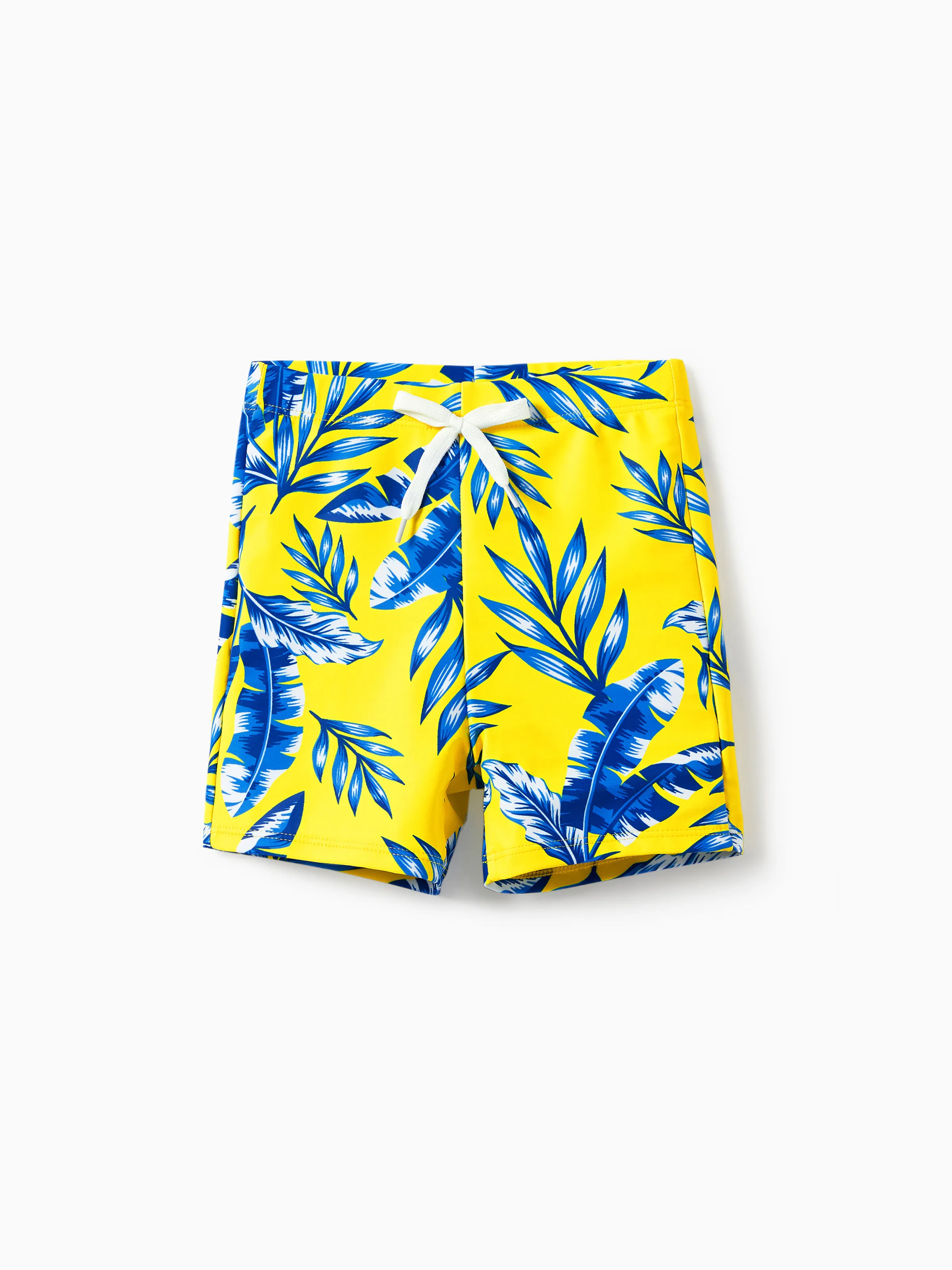 Family Matching Yellow Leaf Print Swim Trunks or Ruched Flutter Sleeve Bikini with Optional Swim Cover Up Yellow - Image 16