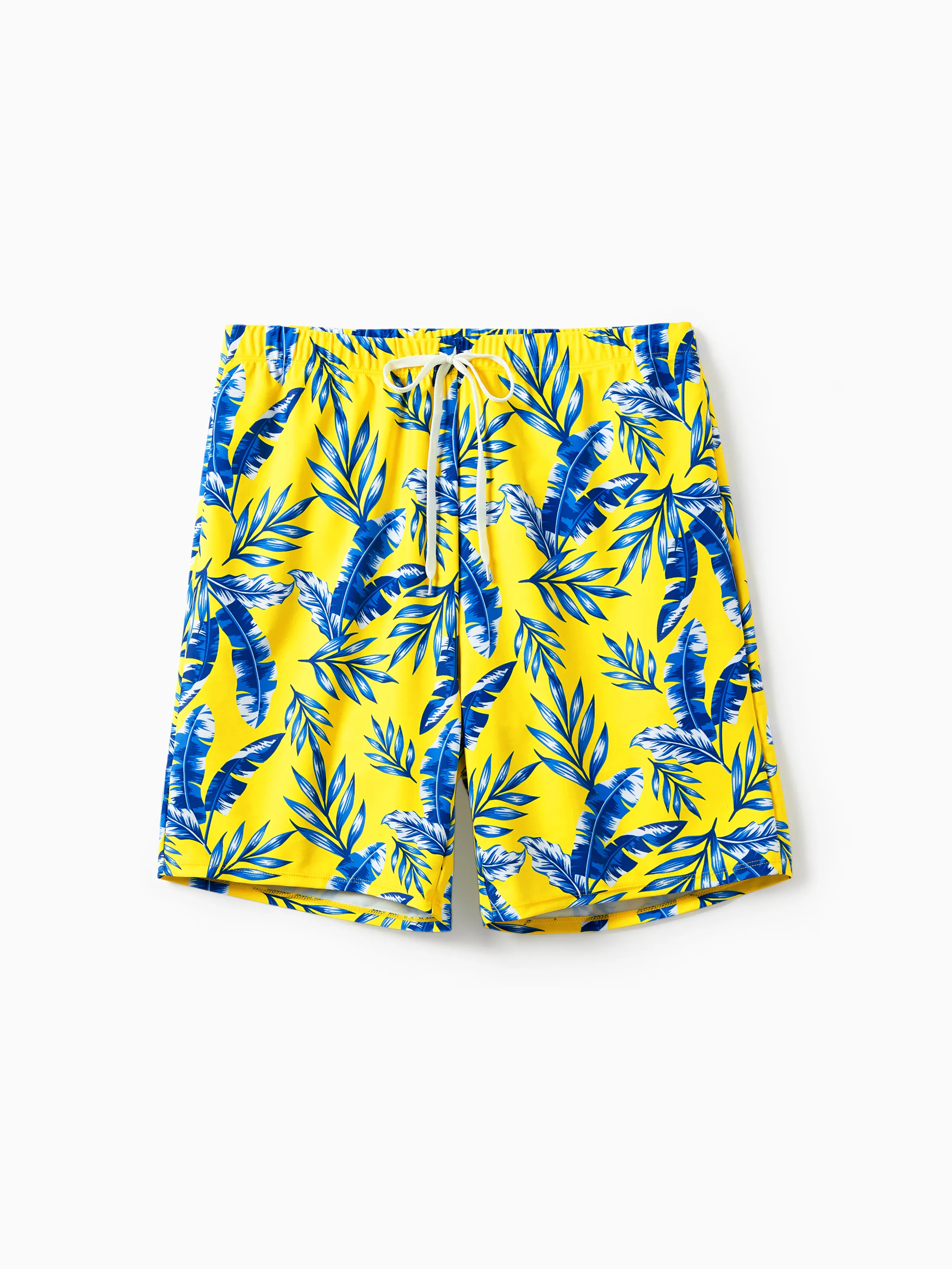 Family Matching Yellow Leaf Print Swim Trunks or Ruched Flutter Sleeve Bikini with Optional Swim Cover Up Yellow - Image 21