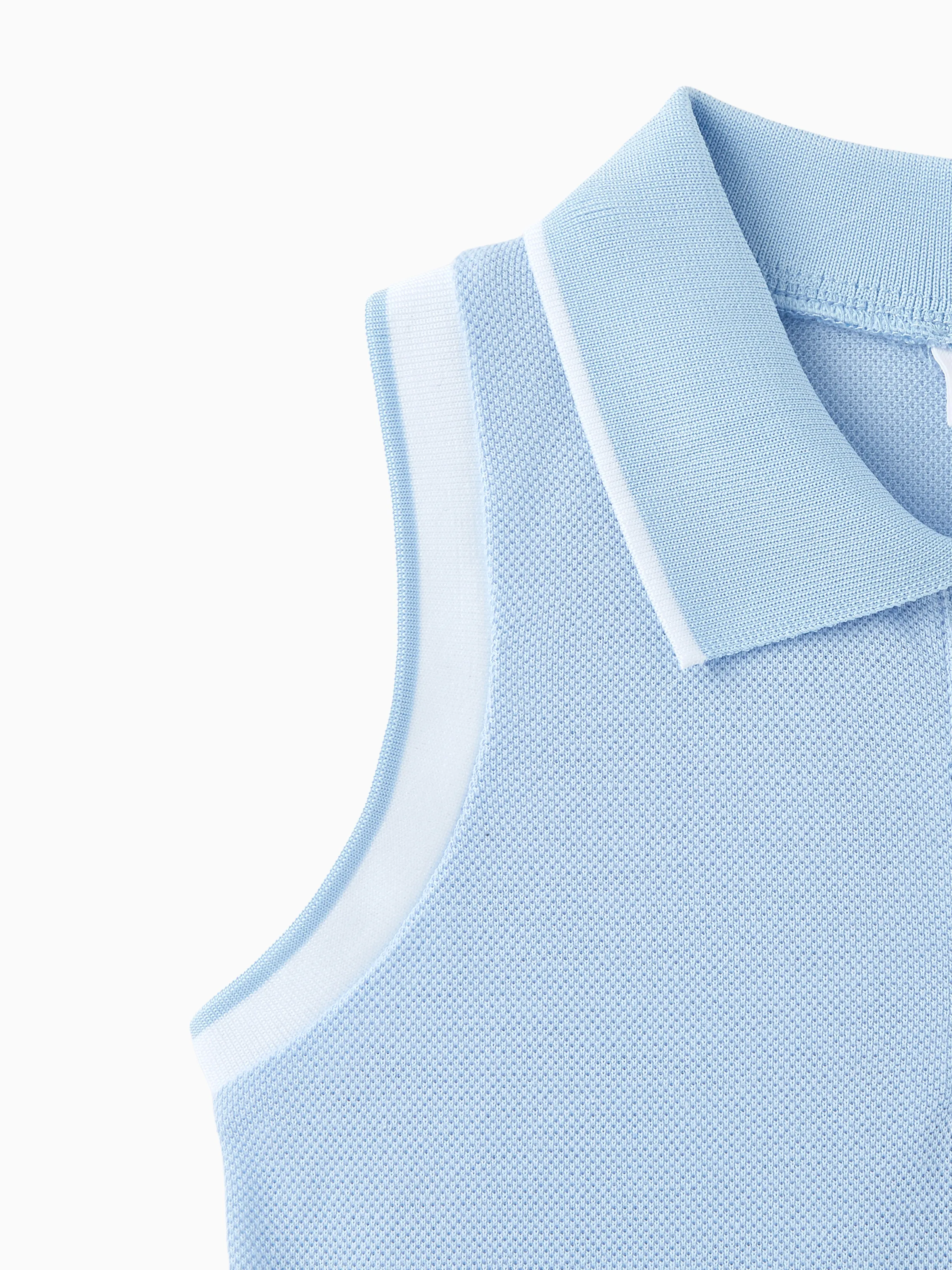 Girl's Casual Solid Color Dress - Shirt Collar, Polyester-Spandex Fabric, 1 Piece Light Blue - Image 4