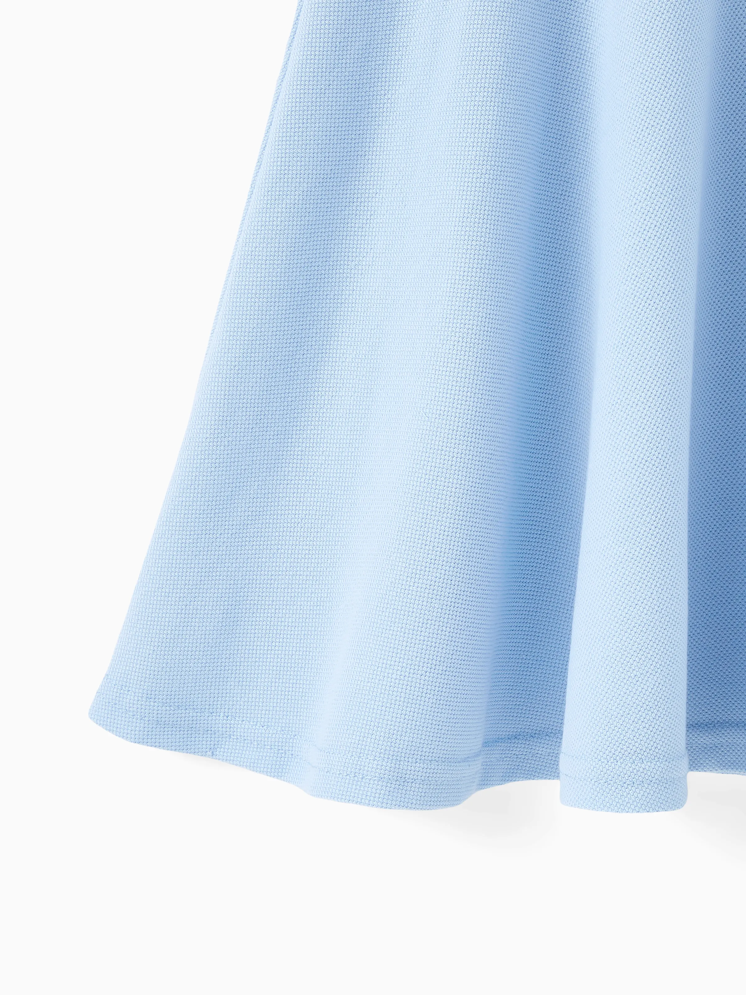 Girl's Casual Solid Color Dress - Shirt Collar, Polyester-Spandex Fabric, 1 Piece Light Blue - Image 6
