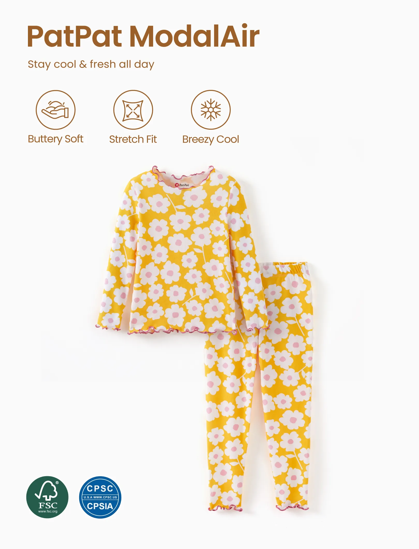 Halloween Pajama Set 2-piece Modal Pajamas With Childlike Print for Toddler / Kids ( Snug-Fitting ) Yellow - Image 3