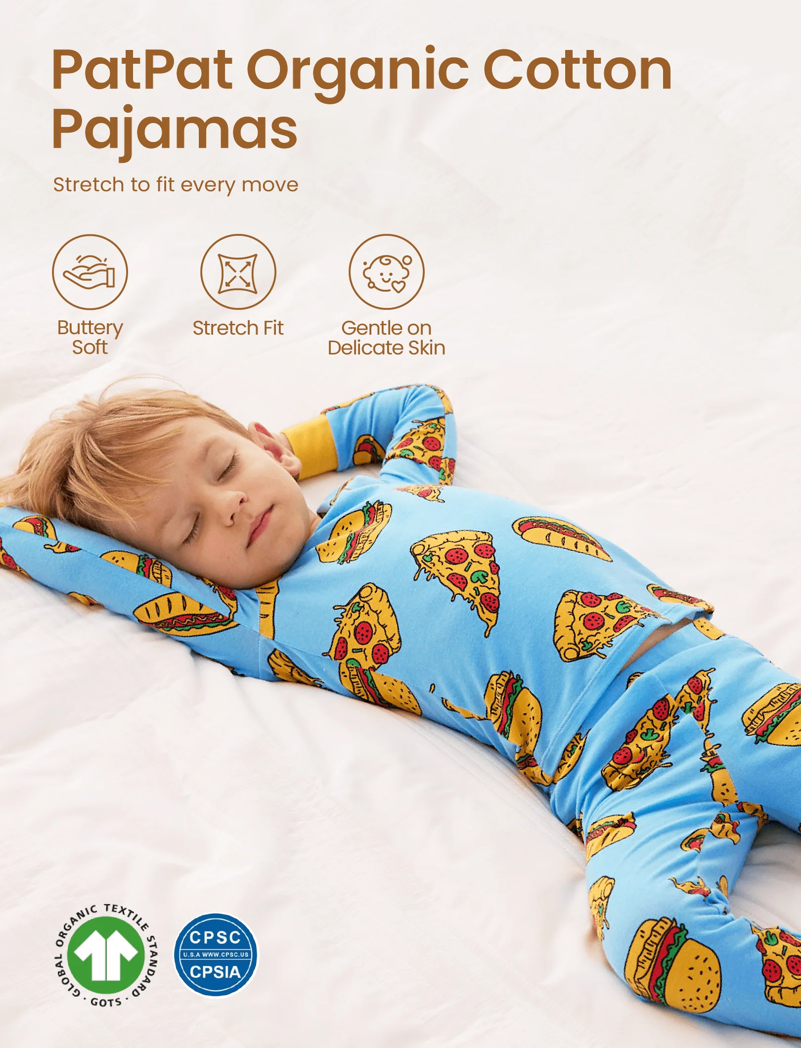 Halloween Pajamas Set with Childlike Print 2-piece Snug fit Organic Cotton Pajamas for Toddler / Kids Girls / Boys Light Blue - Image 3