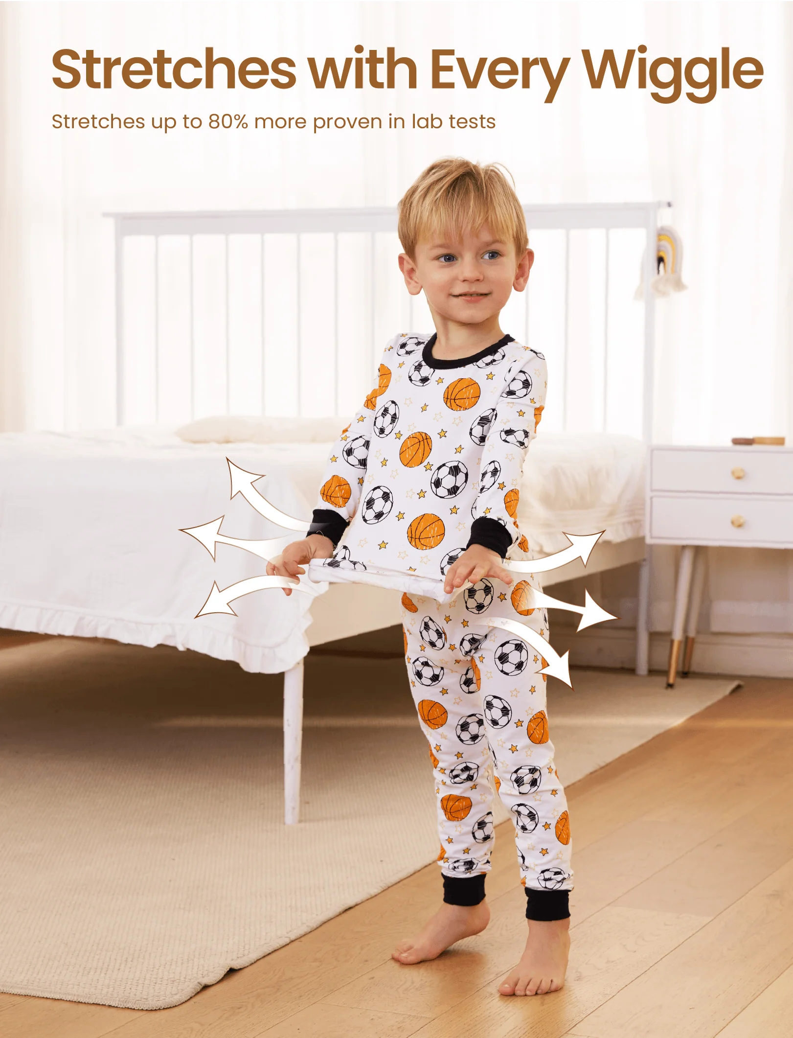 Halloween Pajamas Set with Childlike Print 2-piece Snug fit Organic Cotton Pajamas for Toddler / Kids Girls / Boys White - Image 3
