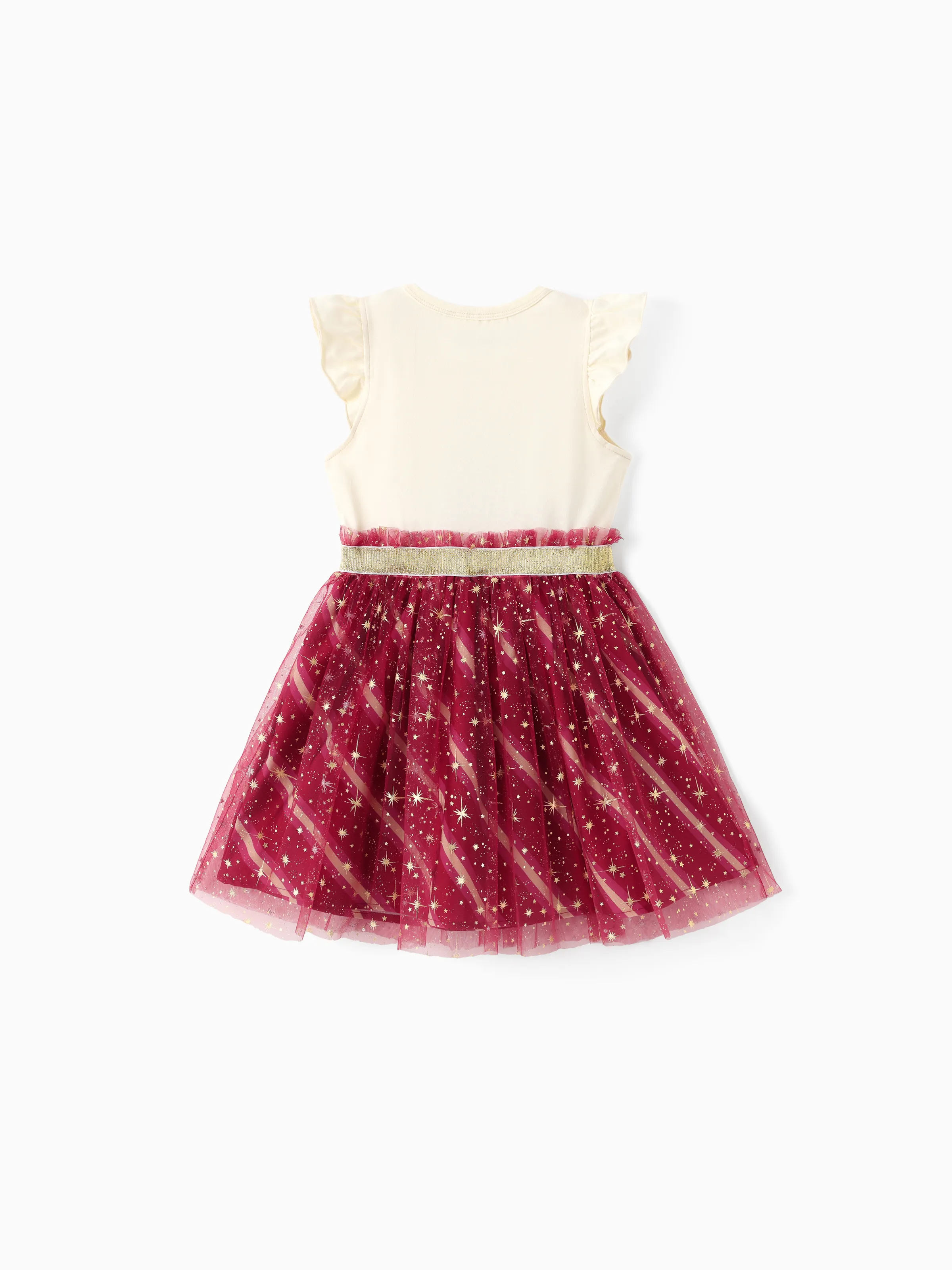 Harry Potter Toddler/Kid Girl Cotton Owl/College Print Ruffle-sleeve Mesh Dress Burgundy - Image 4