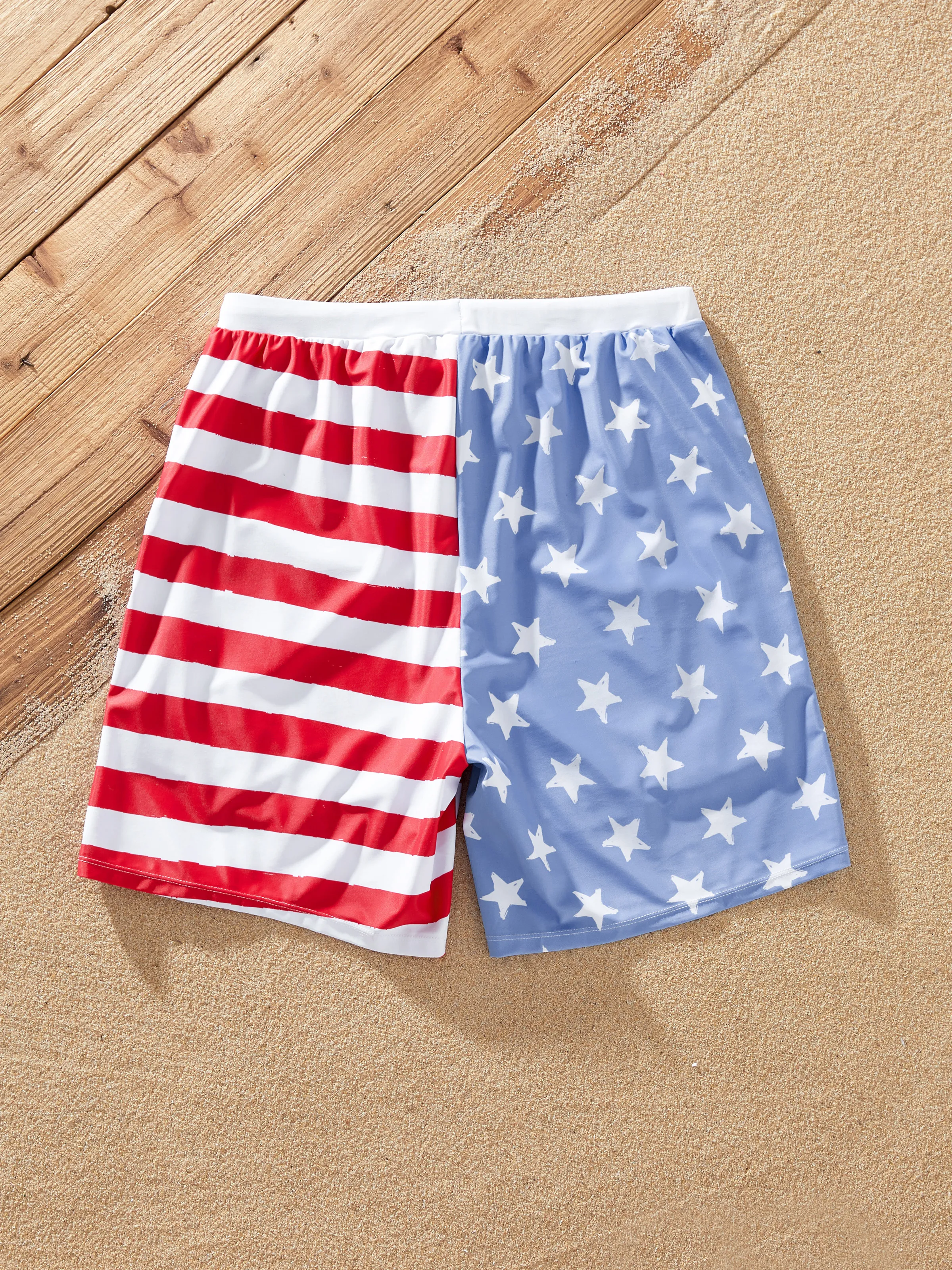 Independence Day 4th of July Daddy & Daughter Patriotic Swimwear Stars and Stripes Board Shorts or Ruffled Layers V-neck One-Piece Swimsuits Blue - Image 4