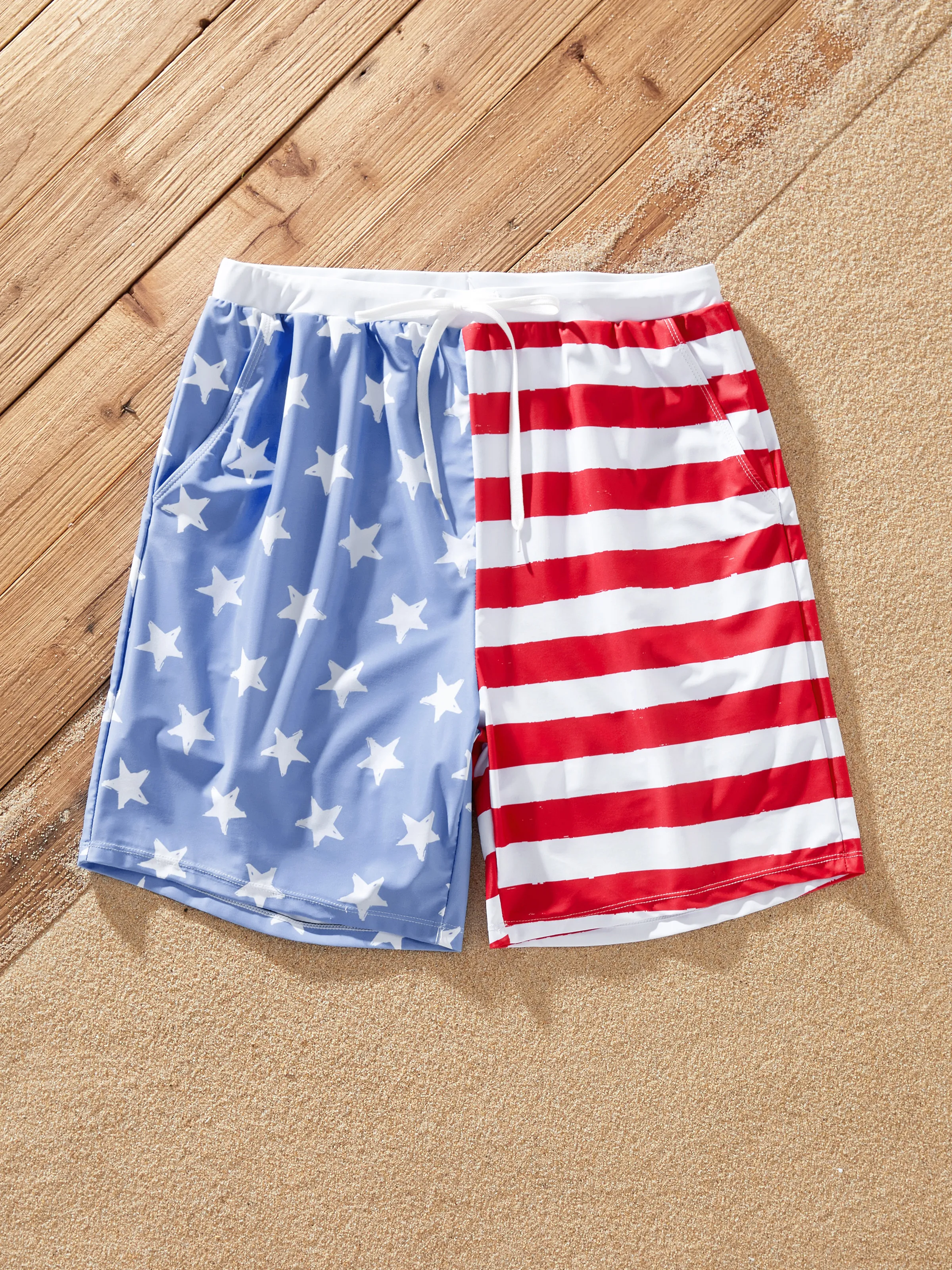 Independence Day 4th of July Daddy & Son Patriotic Swimwear Stars and Stripes Board Shorts Blue - Image 3