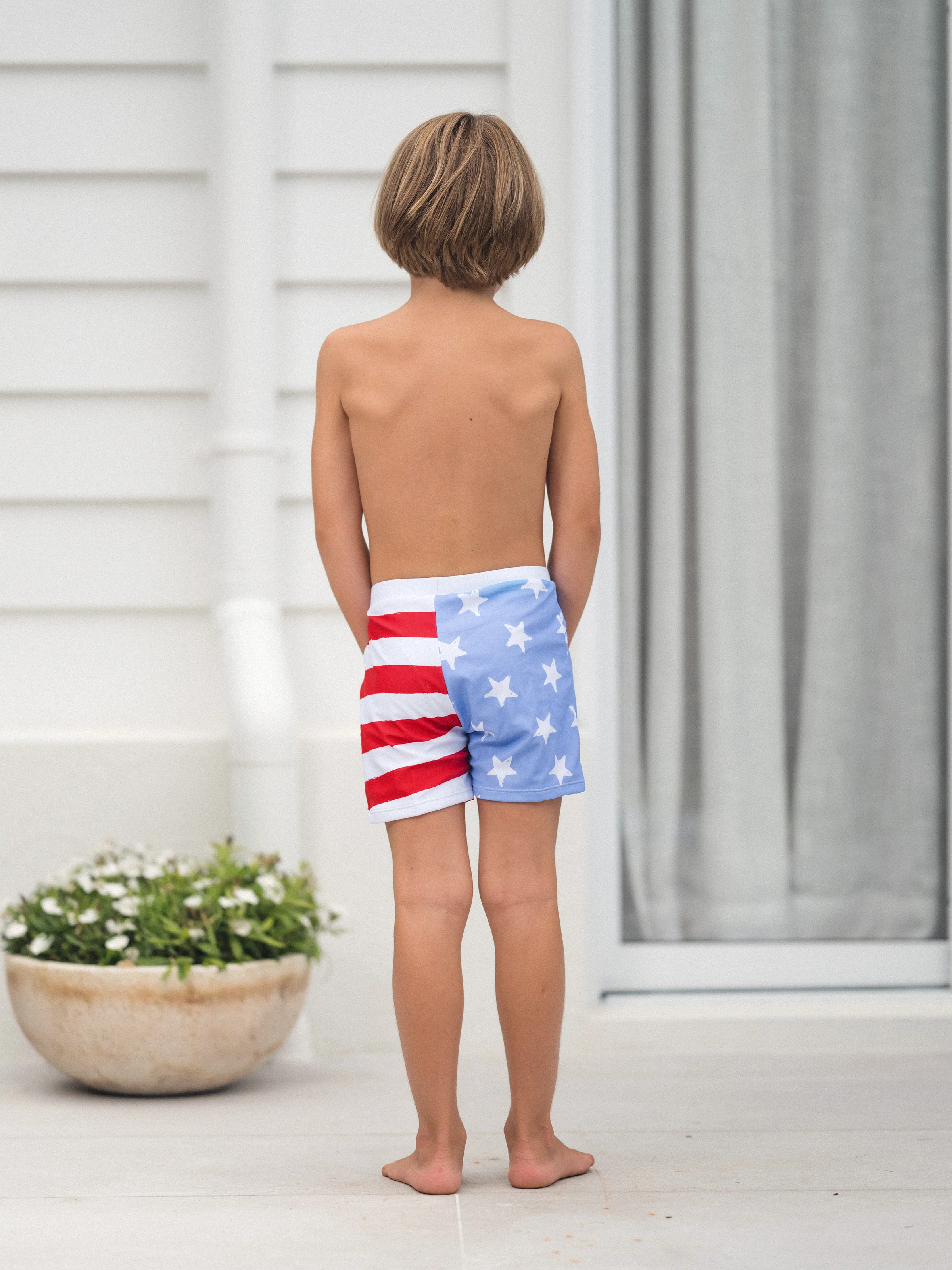 Independence Day 4th of July Family Matching Patriotic Swimwear Stars and Stripes Board Shorts or Ruffled Layers V-neck One-Piece Swimsuits Blue - Image 18