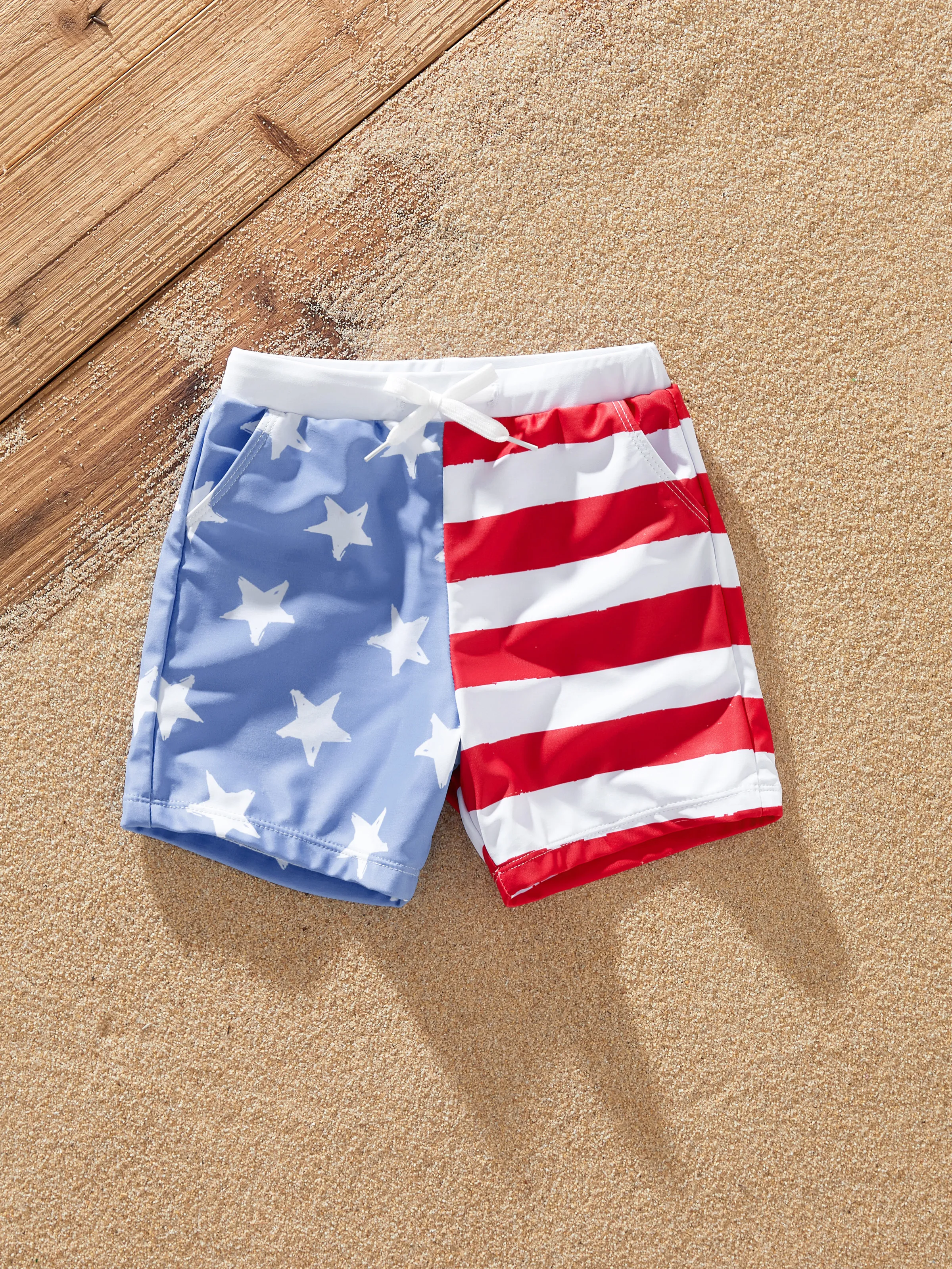Independence Day 4th of July Family Matching Patriotic Swimwear Stars and Stripes Board Shorts or Ruffled Layers V-neck One-Piece Swimsuits Blue - Image 19