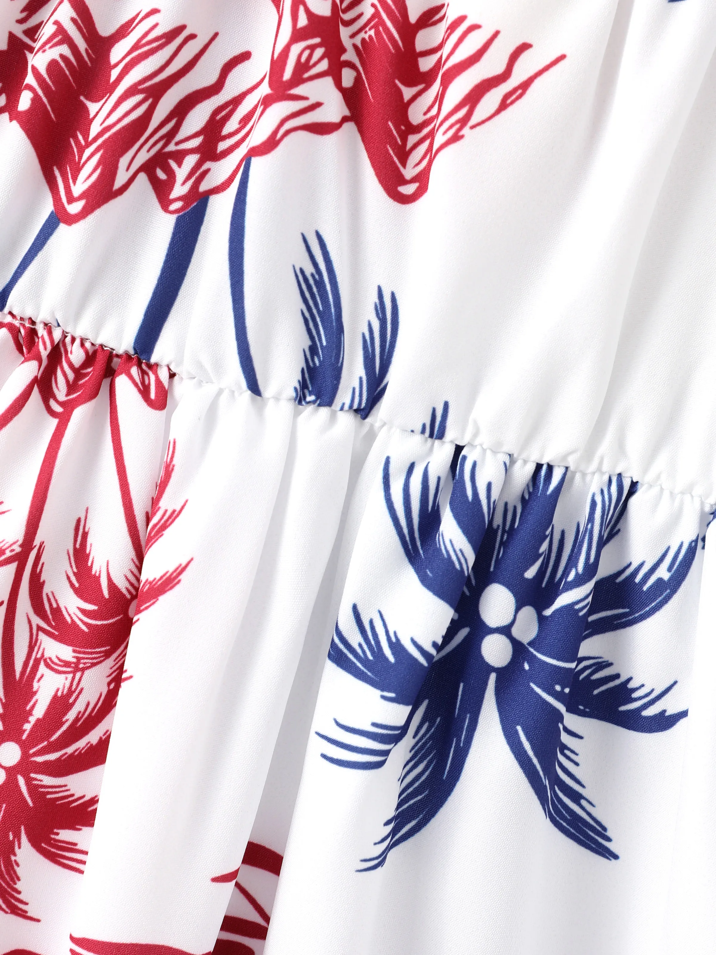 Independence Day 4th of July Matching Family Outfits Red & Blue Palm Tree Print Hawaiian Vacation Clothes Summer Beach Shirt & Dress Set Multi-color - Image 10