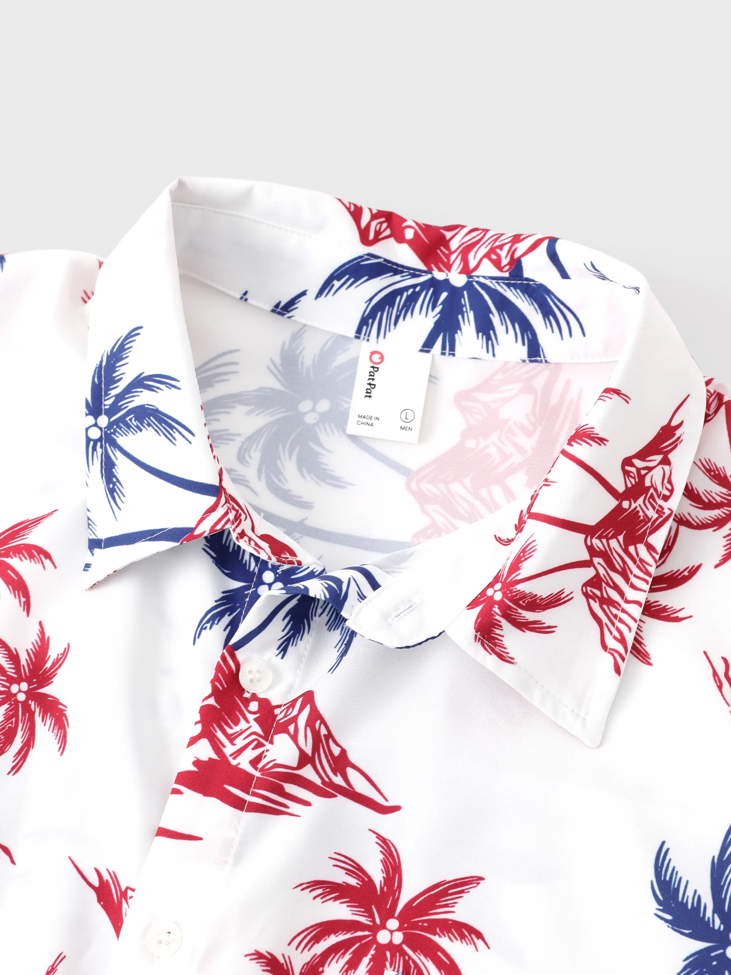 Independence Day 4th of July Matching Family Outfits Red & Blue Palm Tree Print Hawaiian Vacation Clothes Summer Beach Shirt & Dress Set Multi-color - Image 23