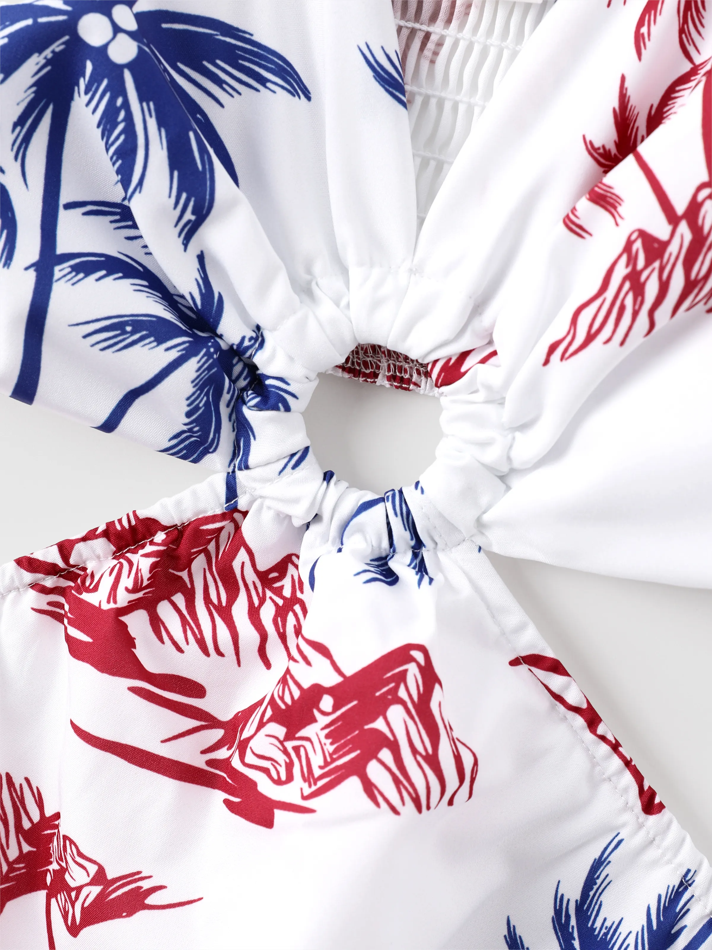 Independence Day 4th of July Matching Family Outfits Red & Blue Palm Tree Print Hawaiian Vacation Clothes Summer Beach Shirt & Dress Set Multi-color - Image 5