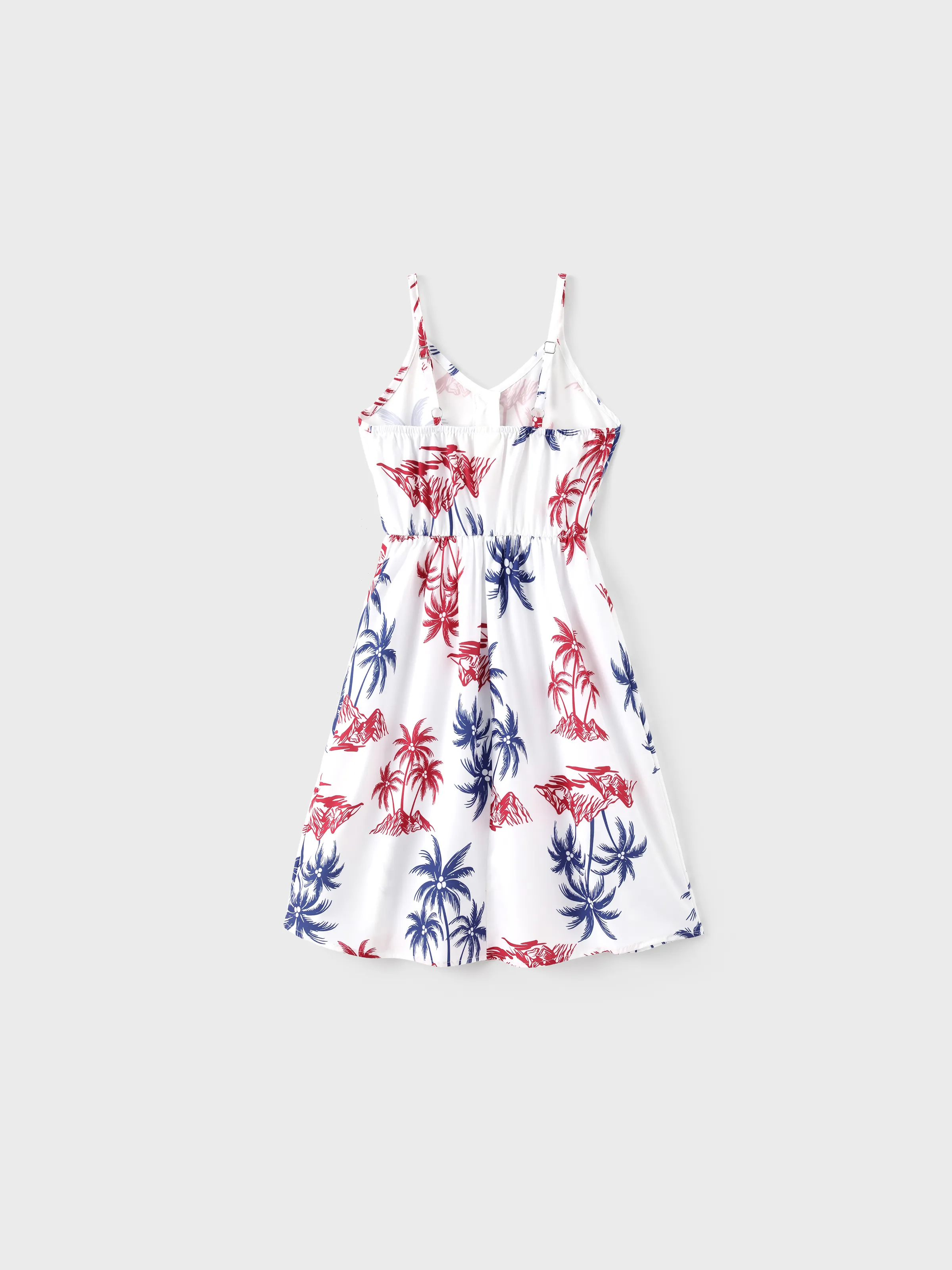 Independence Day 4th of July Matching Family Outfits Red & Blue Palm Tree Print Hawaiian Vacation Clothes Summer Beach Shirt & Dress Set Multi-color - Image 7