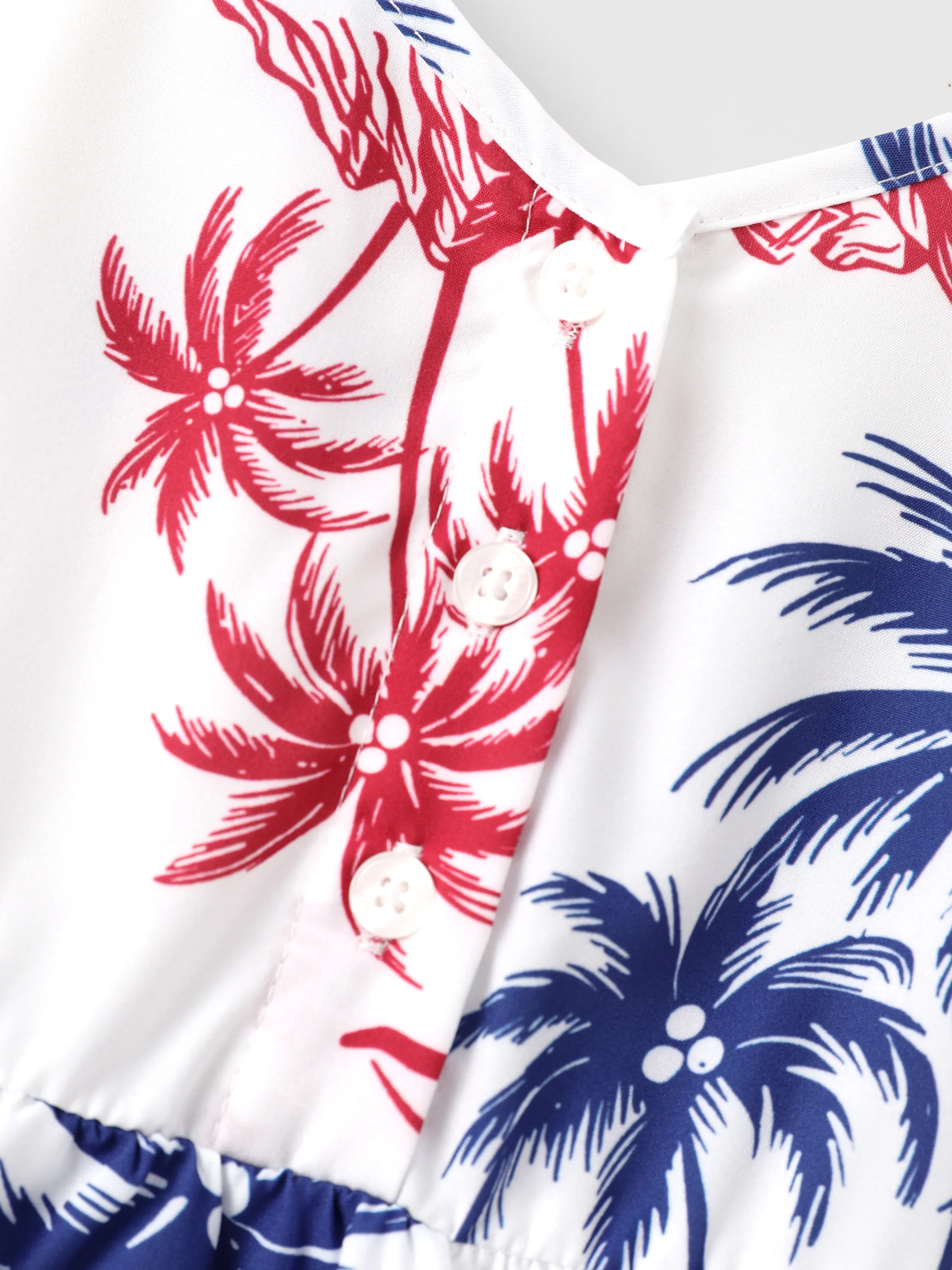 Independence Day 4th of July Matching Family Outfits Red & Blue Palm Tree Print Hawaiian Vacation Clothes Summer Beach Shirt & Dress Set Multi-color - Image 9