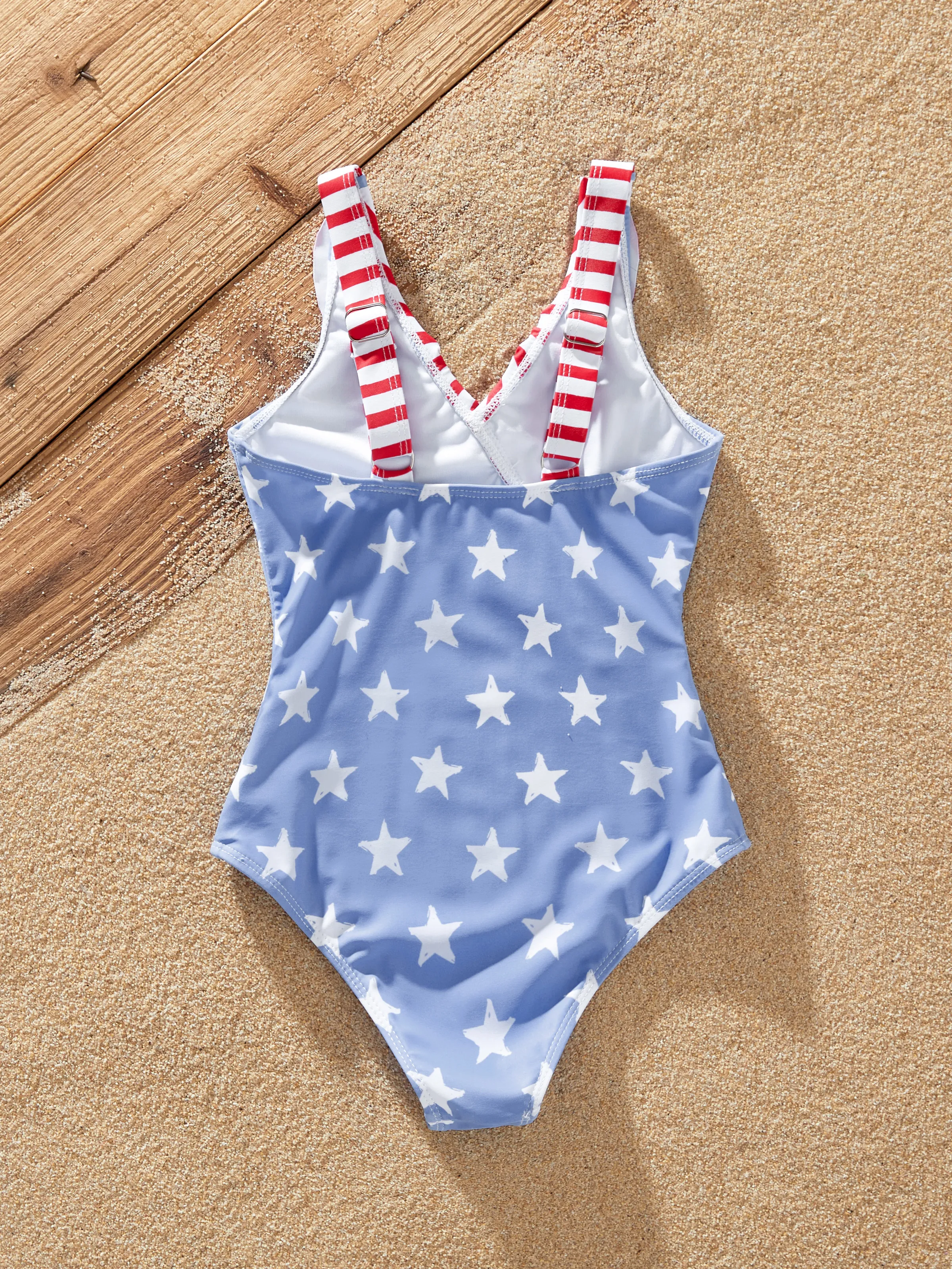 Independence Day 4th of July Mommy & me Patriotic Swimwear Stars and Ruffled Layers V-neck One-Piece Swimsuits Blue - Image 9