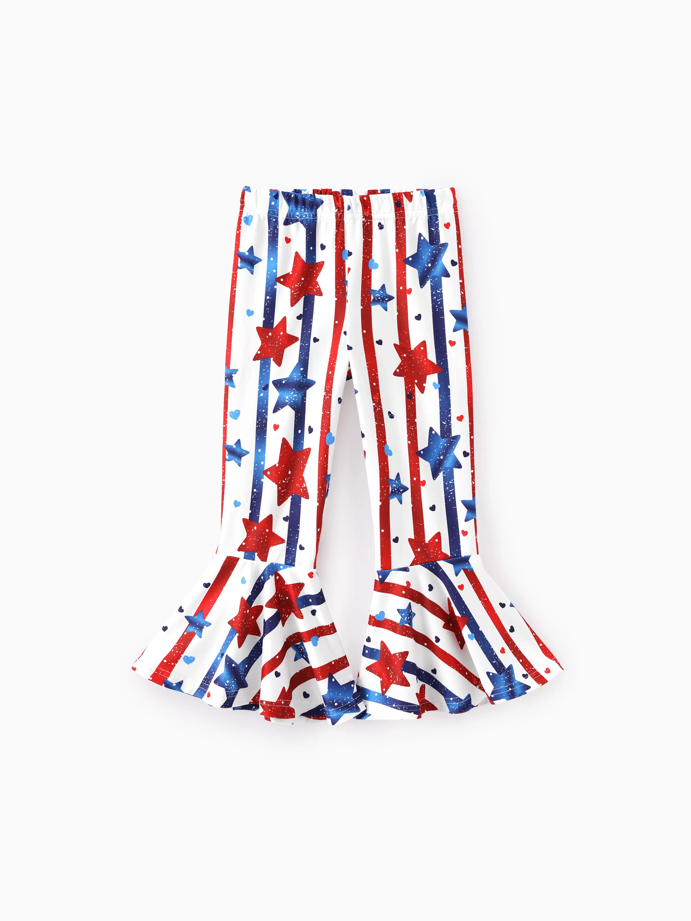 Independence Day Toddler Girls 2pcs Patriotic Bow Print Top and Star Printed Flare Pants Set White - Image 6